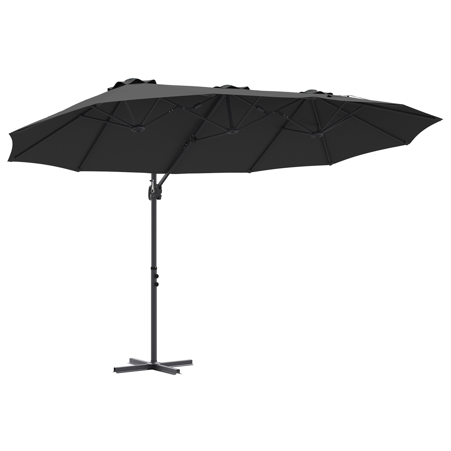Parasoll Svart 372 x 198 x 243 cm Polyester og aluminium