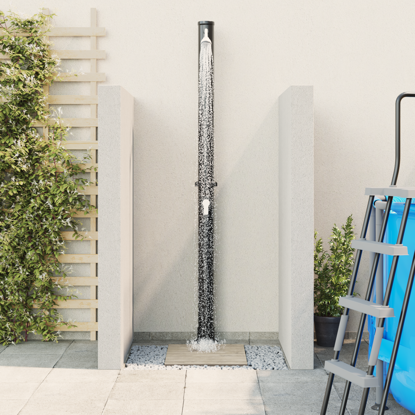 Utendørs Soldusj Svart 217 cm PVC og Aluminium