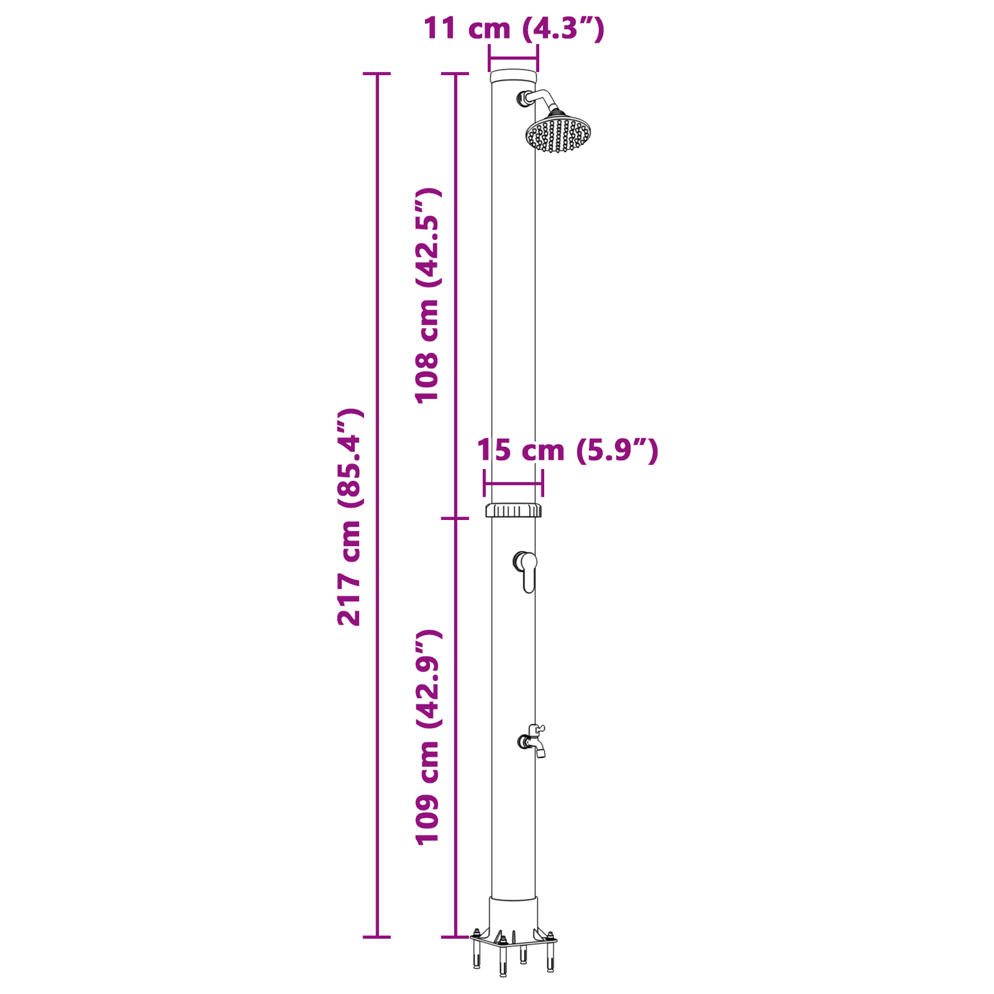 Utendørs Soldusj Svart 217 cm PVC og Aluminium