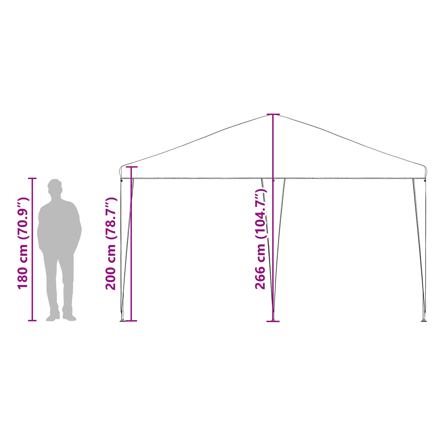 Partytelt Hvit 400 x 400 x 266 cm Polyetylen og Stål