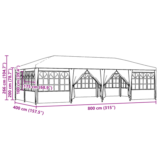Partytelt Hvit 800 x 400 x 266 cm Polyethylen