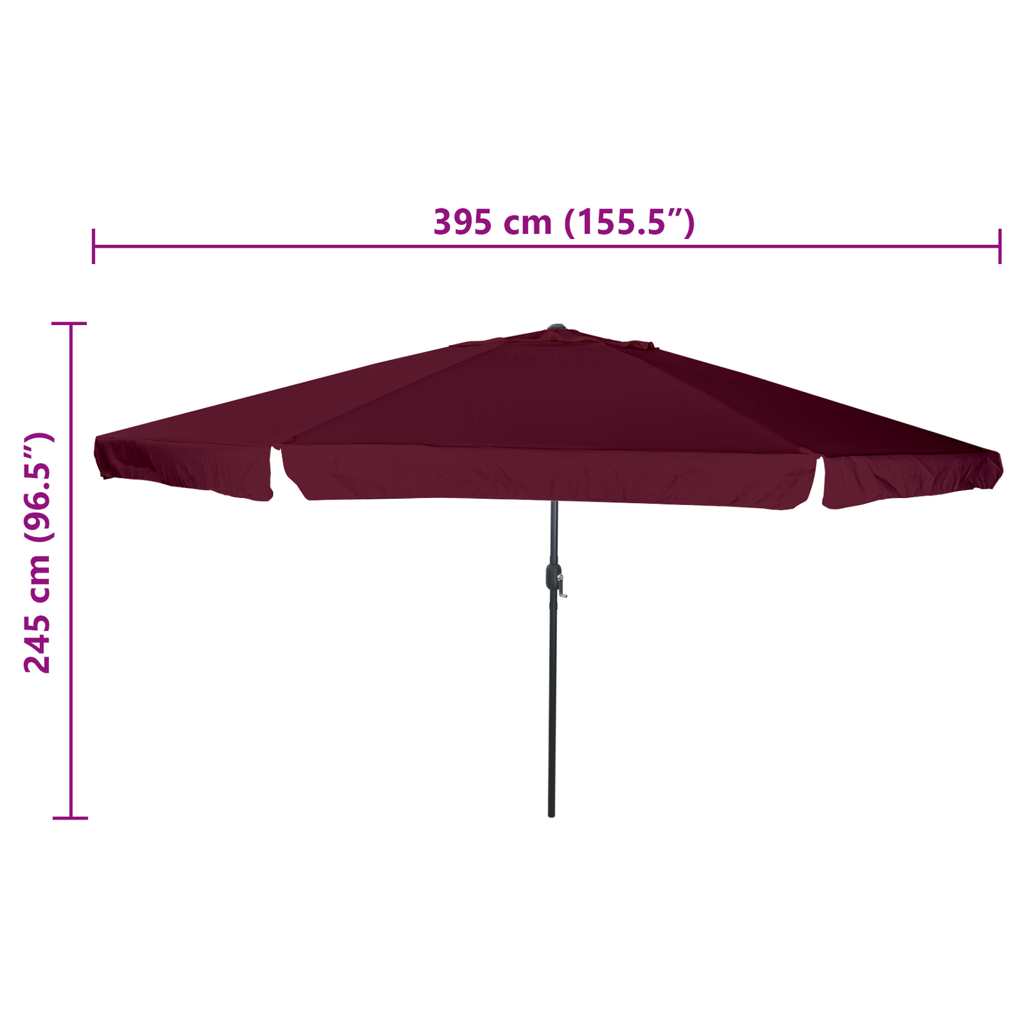Hageparasol Bordeaux Rød 394 x 394 x 248 cm Polyester og stål