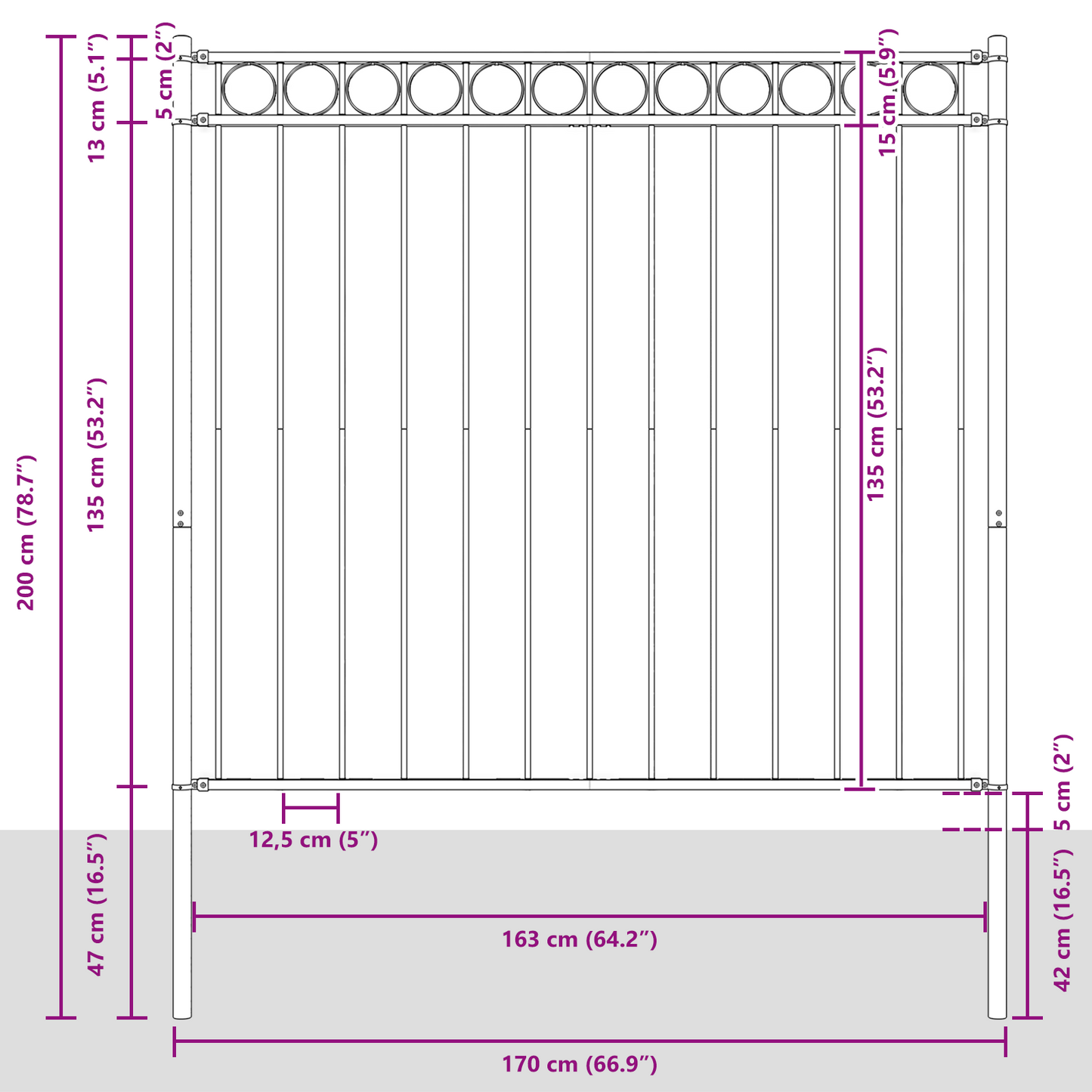Gjerdeelement ASSEN Hvit 170 x 200 cm Stål