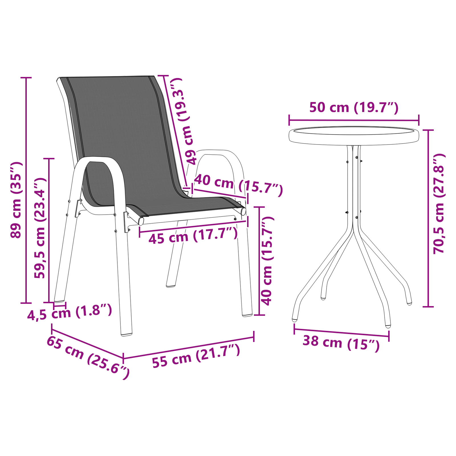 Hage Bistro Sett 3 pcs Svart Stål