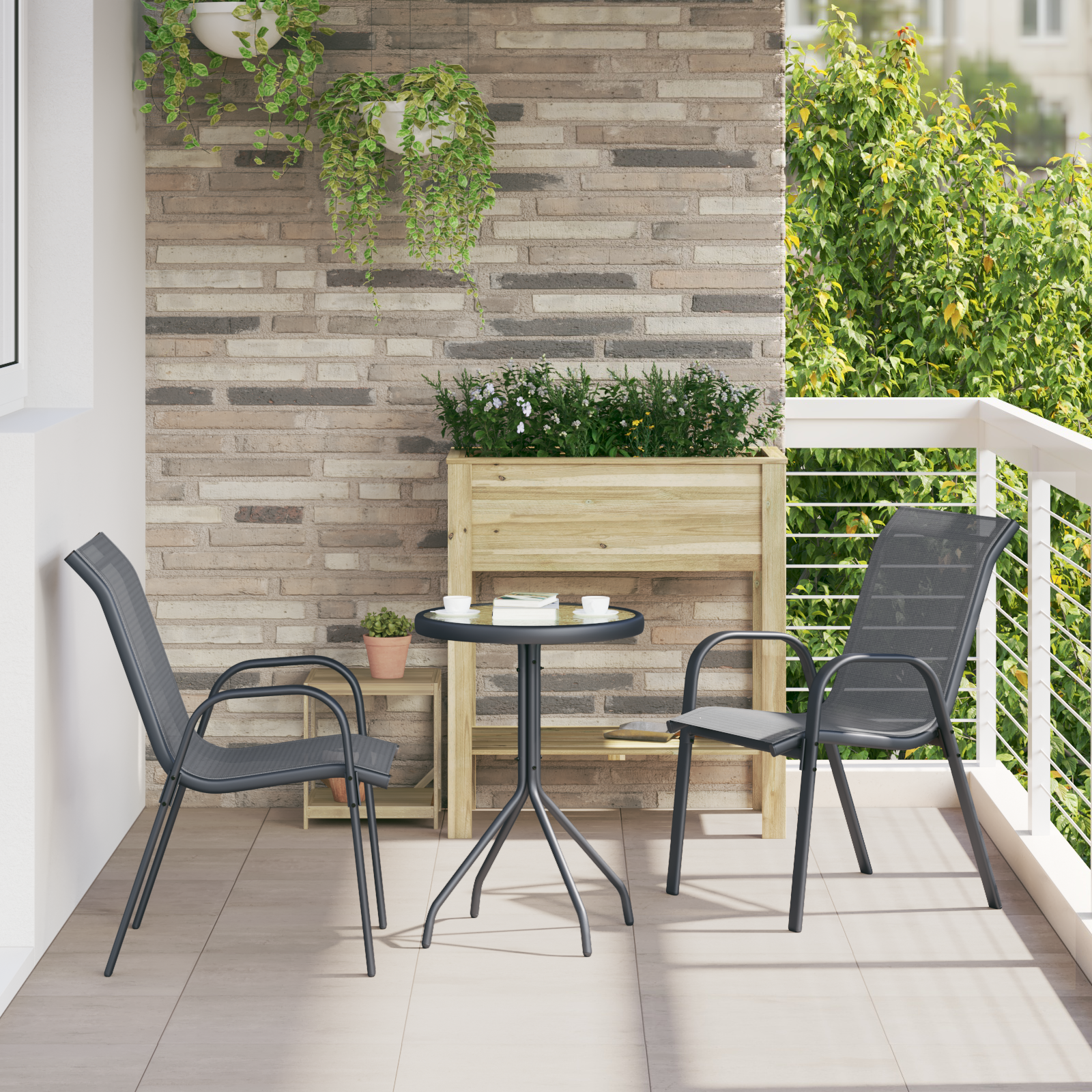 Hage Bistro Sett 3 pcs Grå Stål