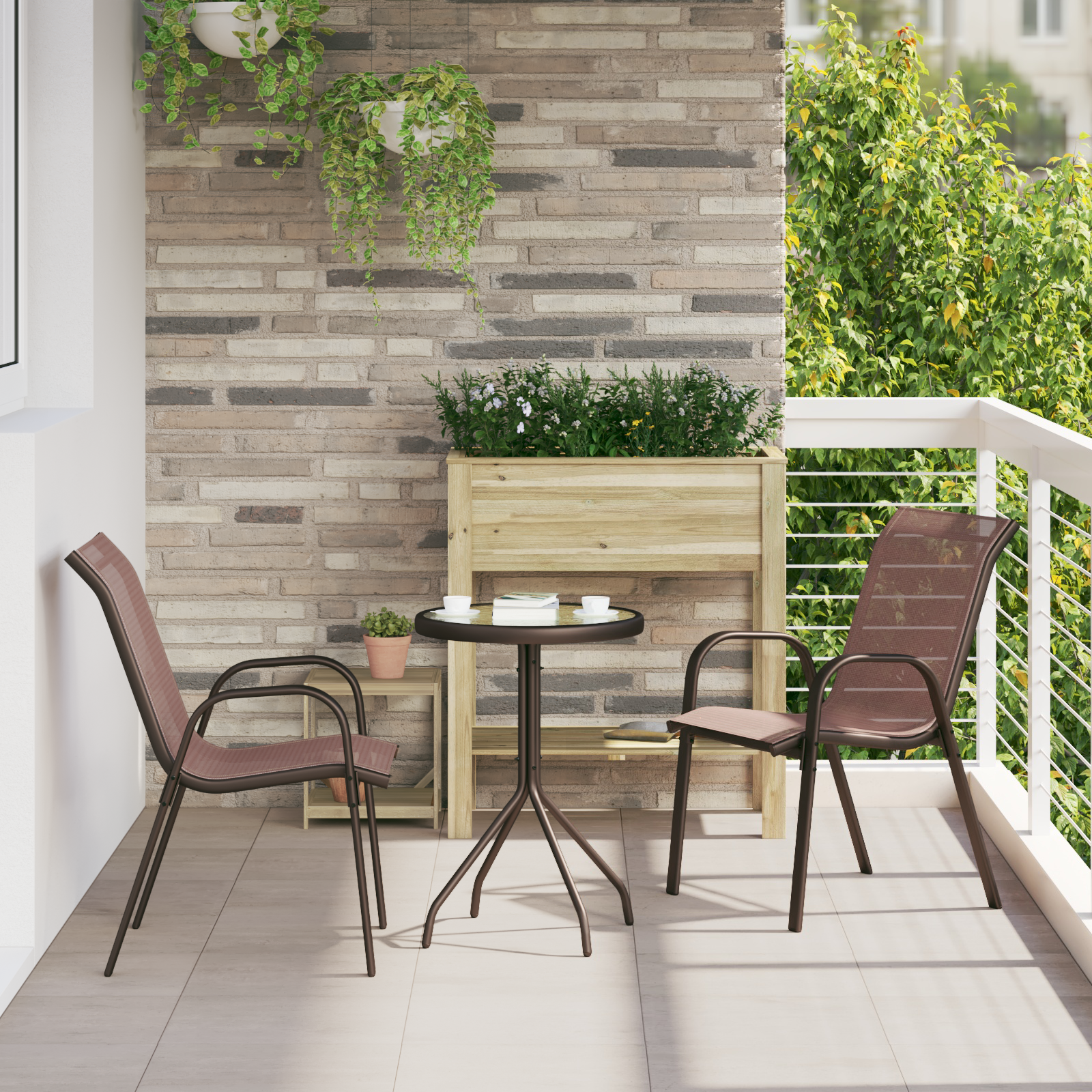 Hage Bistro Sett 3 pcs Brun Stål