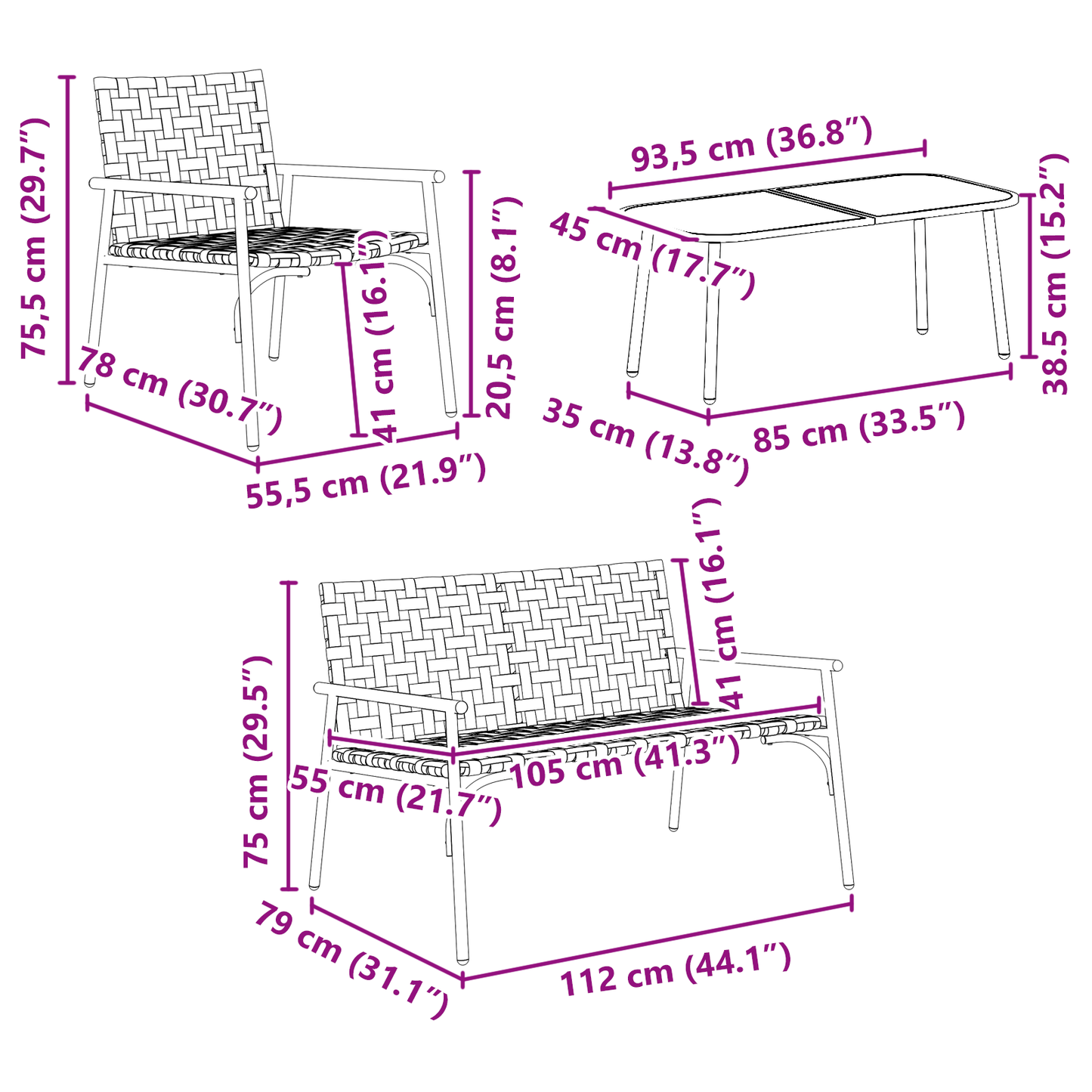 Hage Spisegruppe 4 pcs Brun polyrotting
