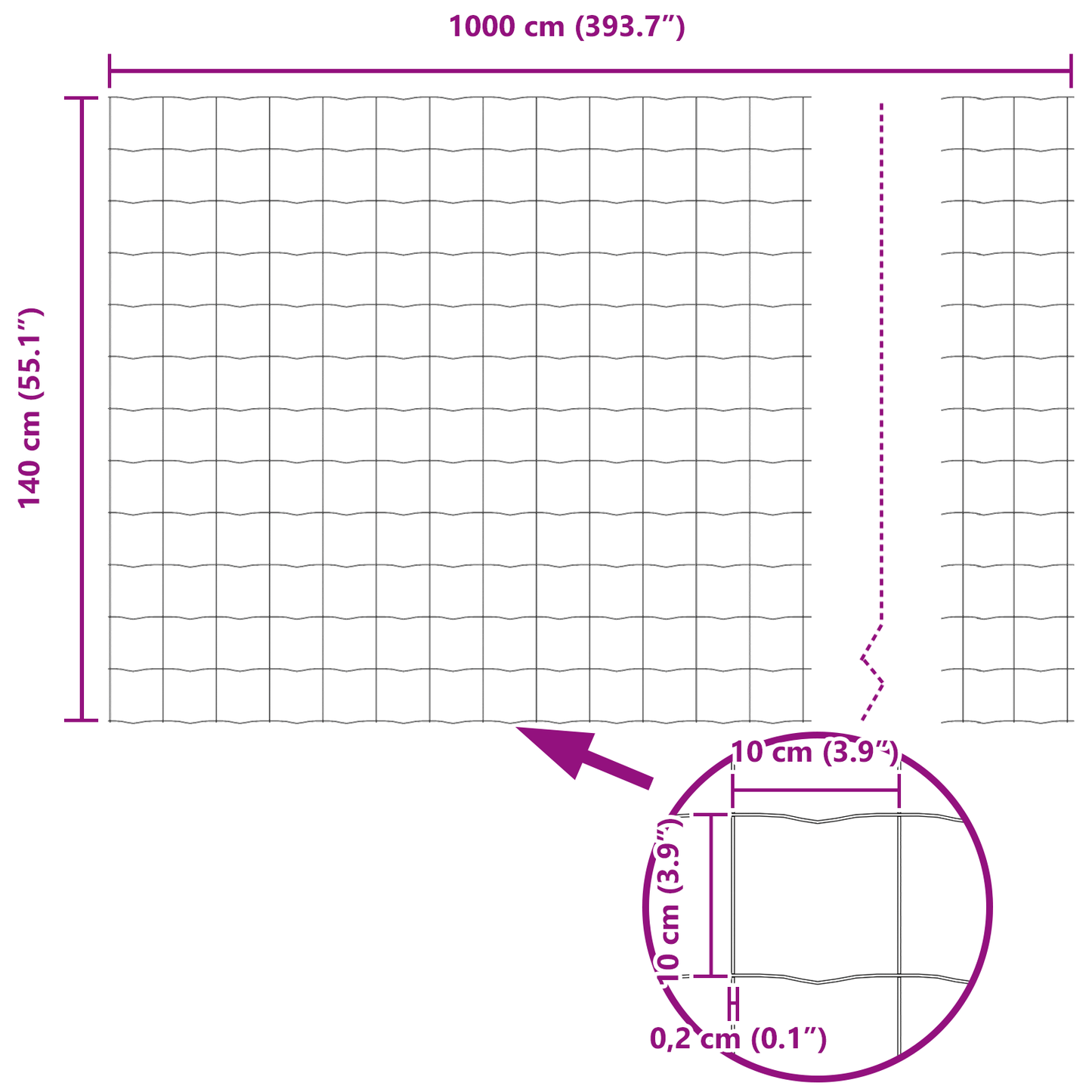 Euro gjerde 1,4 x 10 m PVC-belagt jern