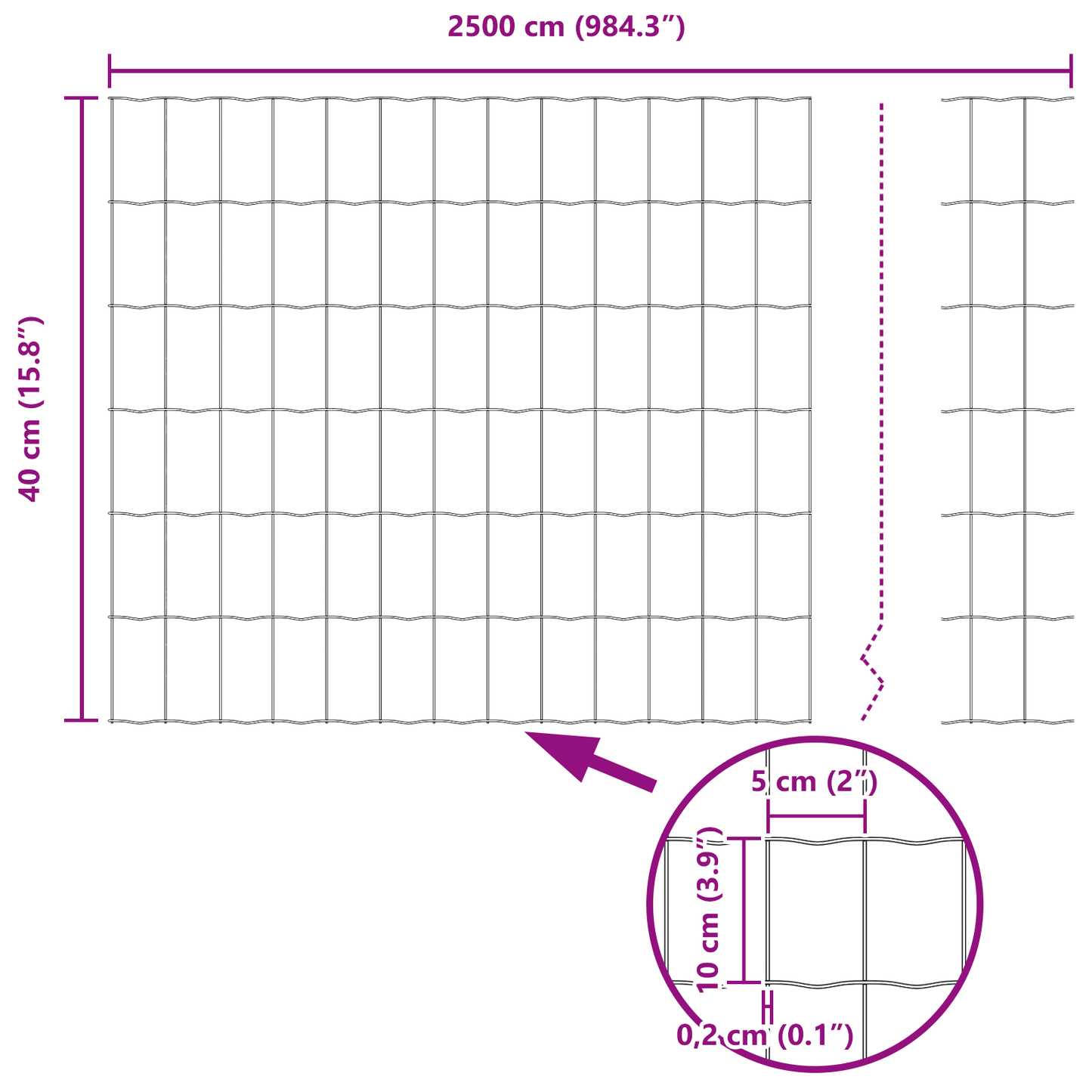 Euro gjerde 0,4 x 25 m PVC-belagt jern