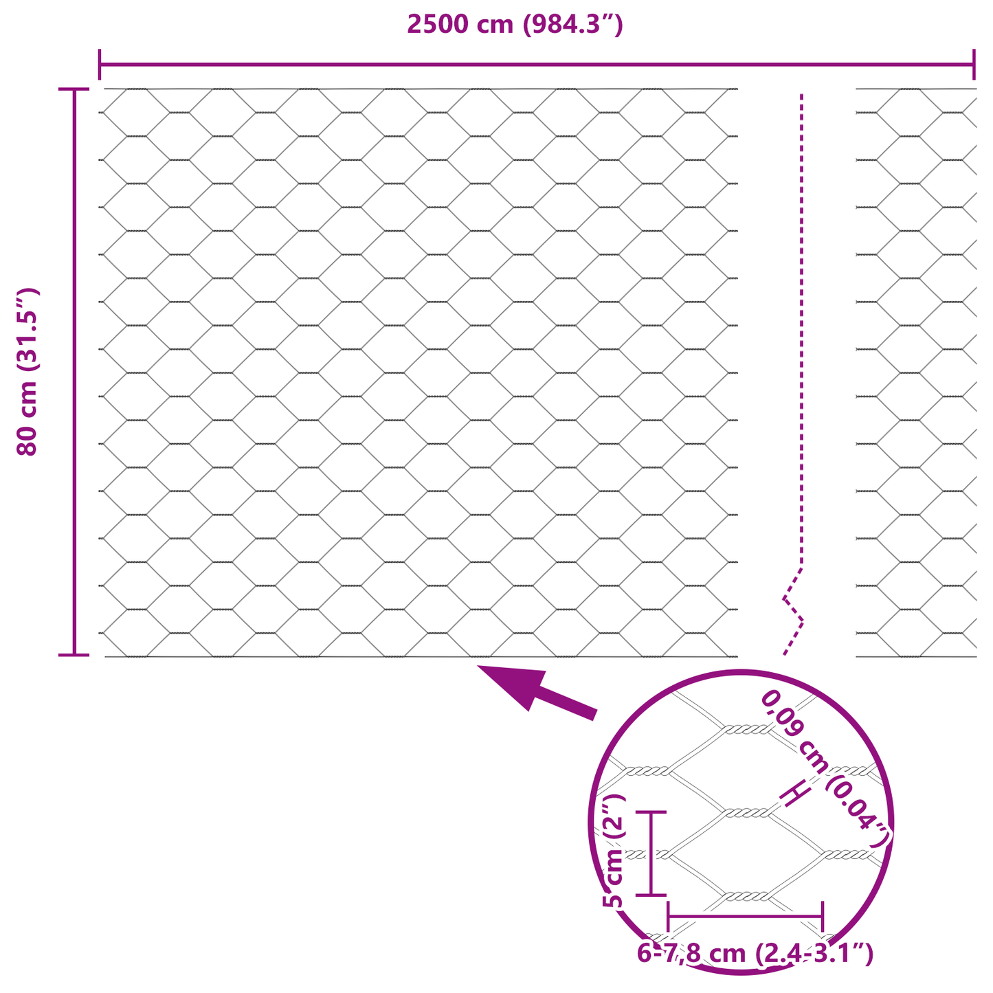 Sekskantet gjerde grønn 0,8 x 25 m PVC