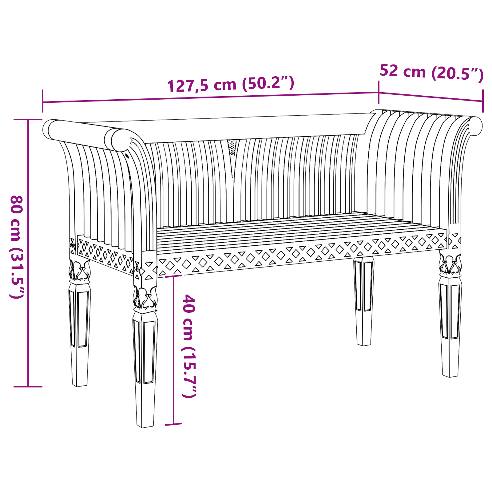 Hagebenk Brun 127,5 x 52 x 80 cm Heltre teak