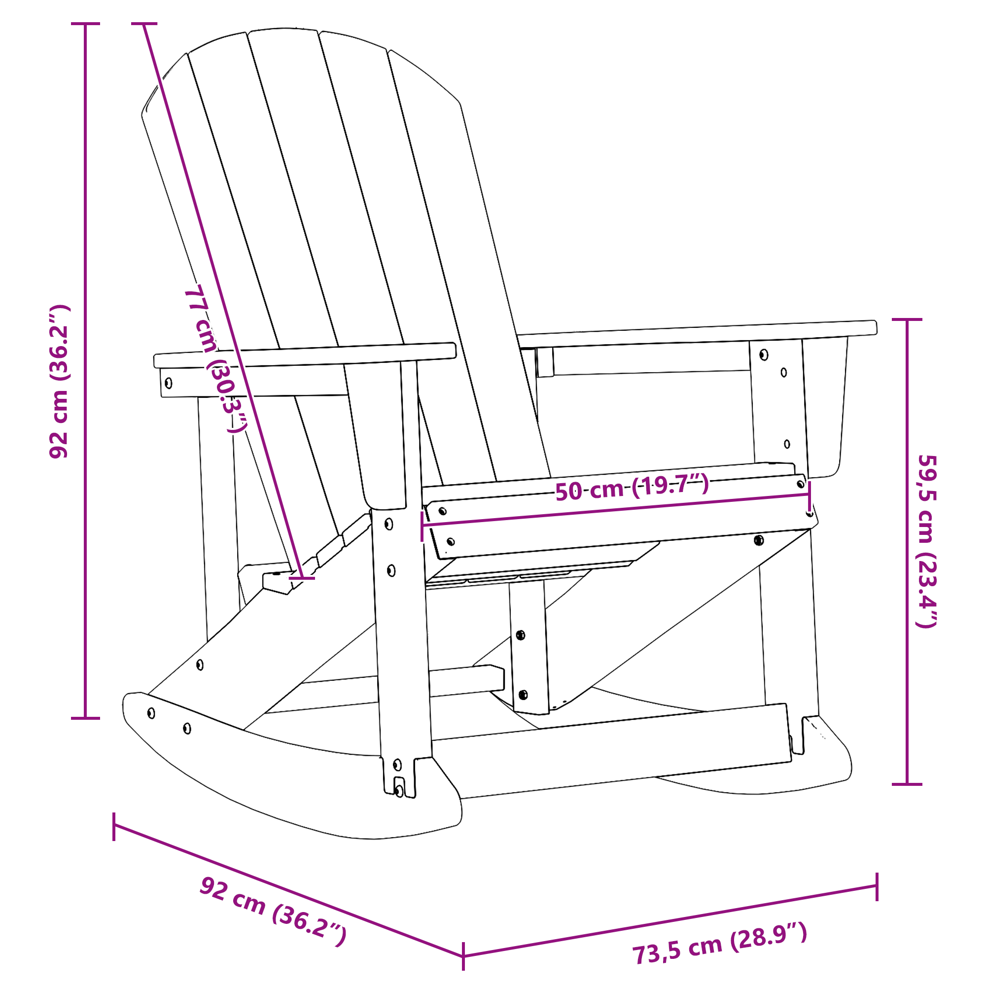 Adirondack gyngestol Lysegrå 73.5 x 92 x 90cm Plast