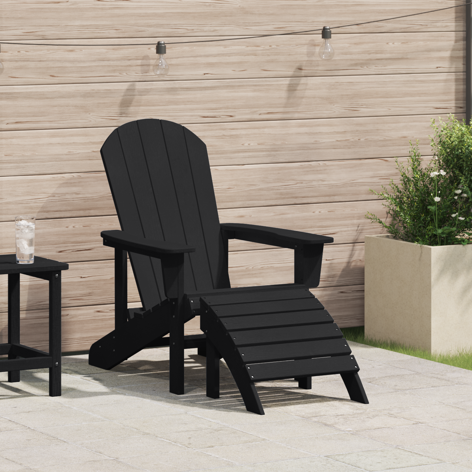 Adirondack-stol med pute Svart 74 x 82 x 92cm Plast