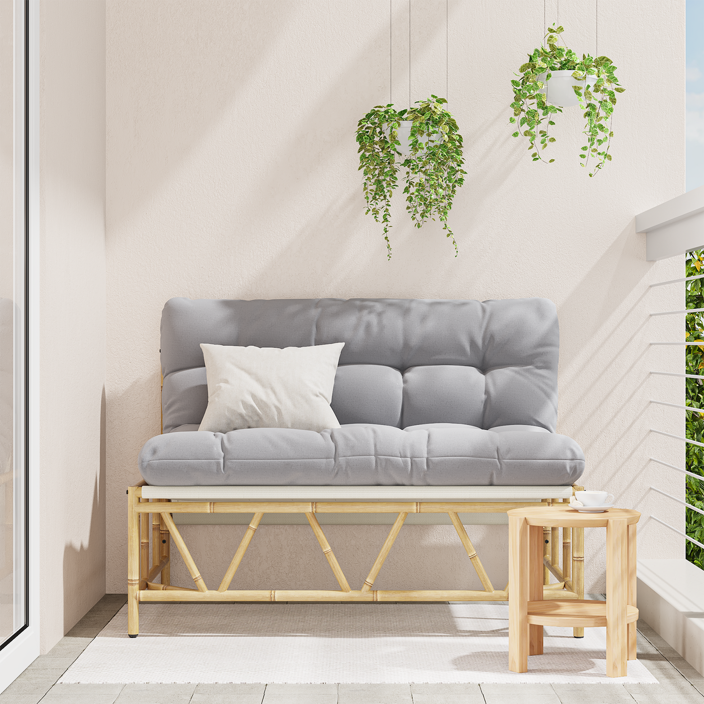 Utendørs sitteplasser med pute Lysegrå 110 x 74,5 x 71 cm Stål
