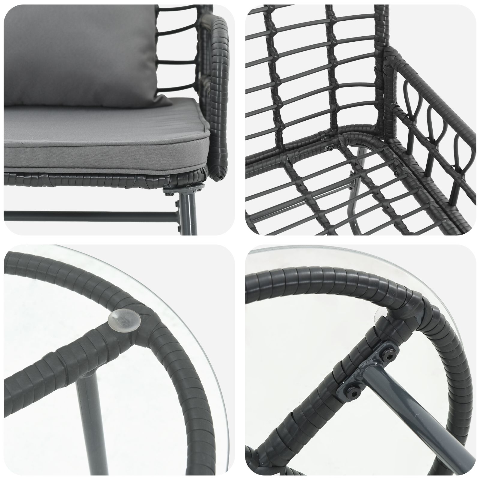 Hage Spisegruppe 3 pcs Svart og Anthracite Poly rattan, stål