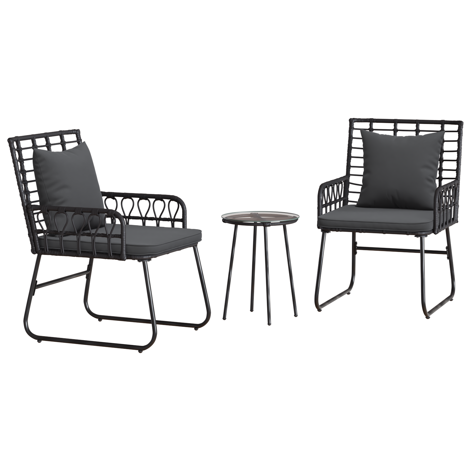Hage Spisegruppe 3 pcs Svart og Anthracite Poly rattan, stål