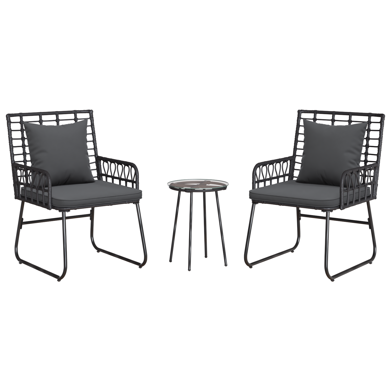 Hage Spisegruppe 3 pcs Svart og Anthracite Poly rattan, stål