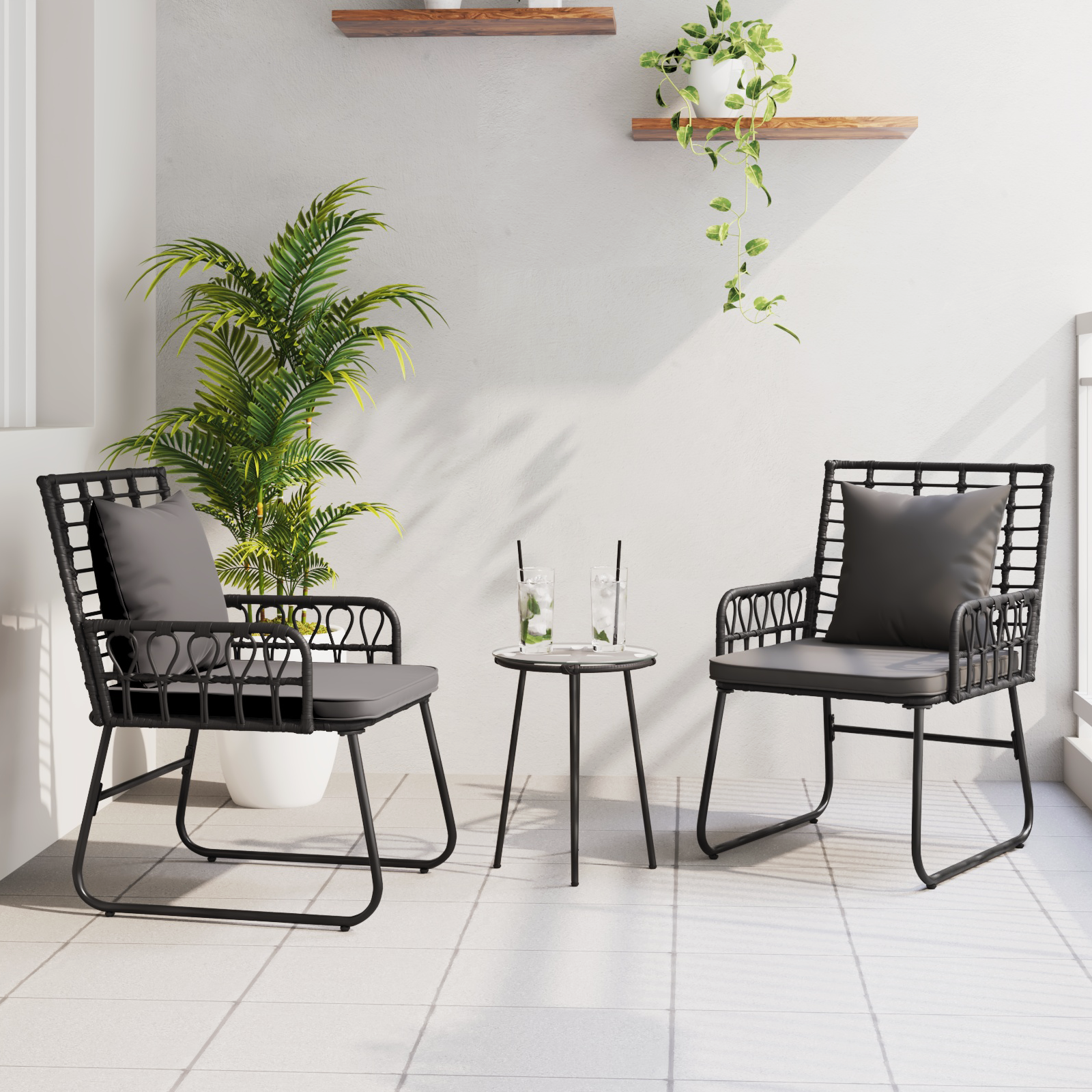 Hage Spisegruppe 3 pcs Svart og Anthracite Poly rattan, stål