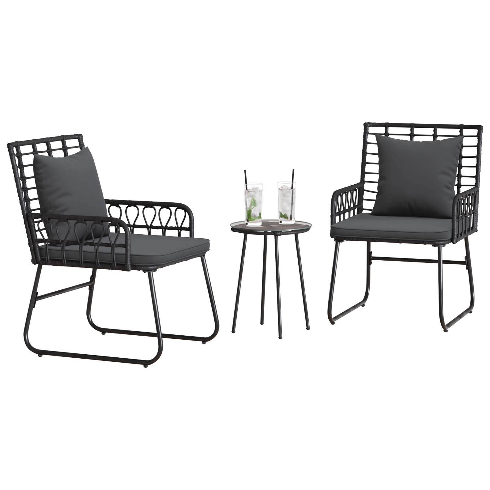 Hage Spisegruppe 3 pcs Svart og Anthracite Poly rattan, stål