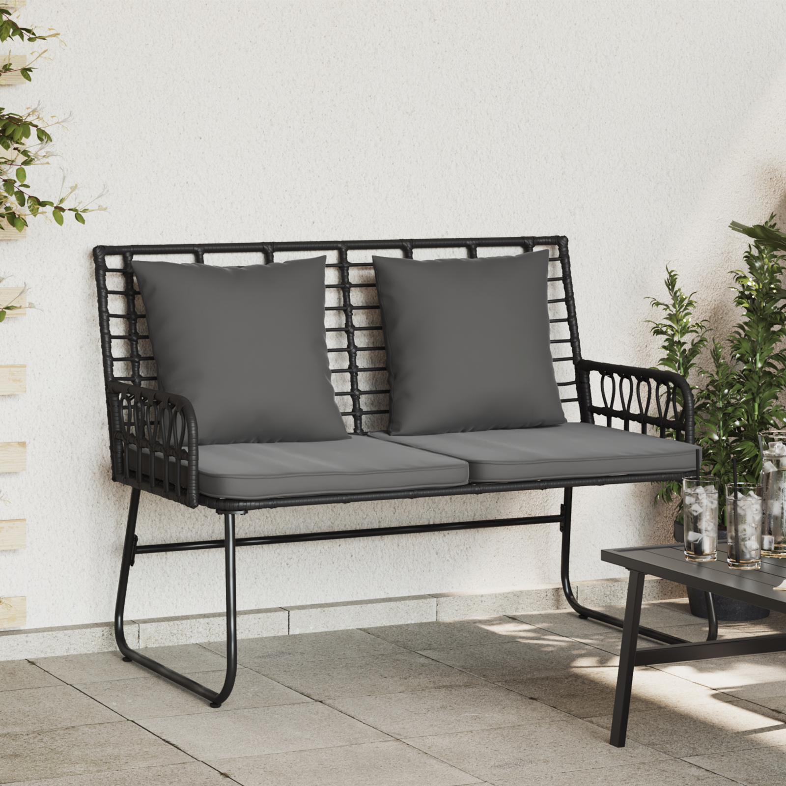 Hagebenk Svart og Anthracite Poly rattan, stål