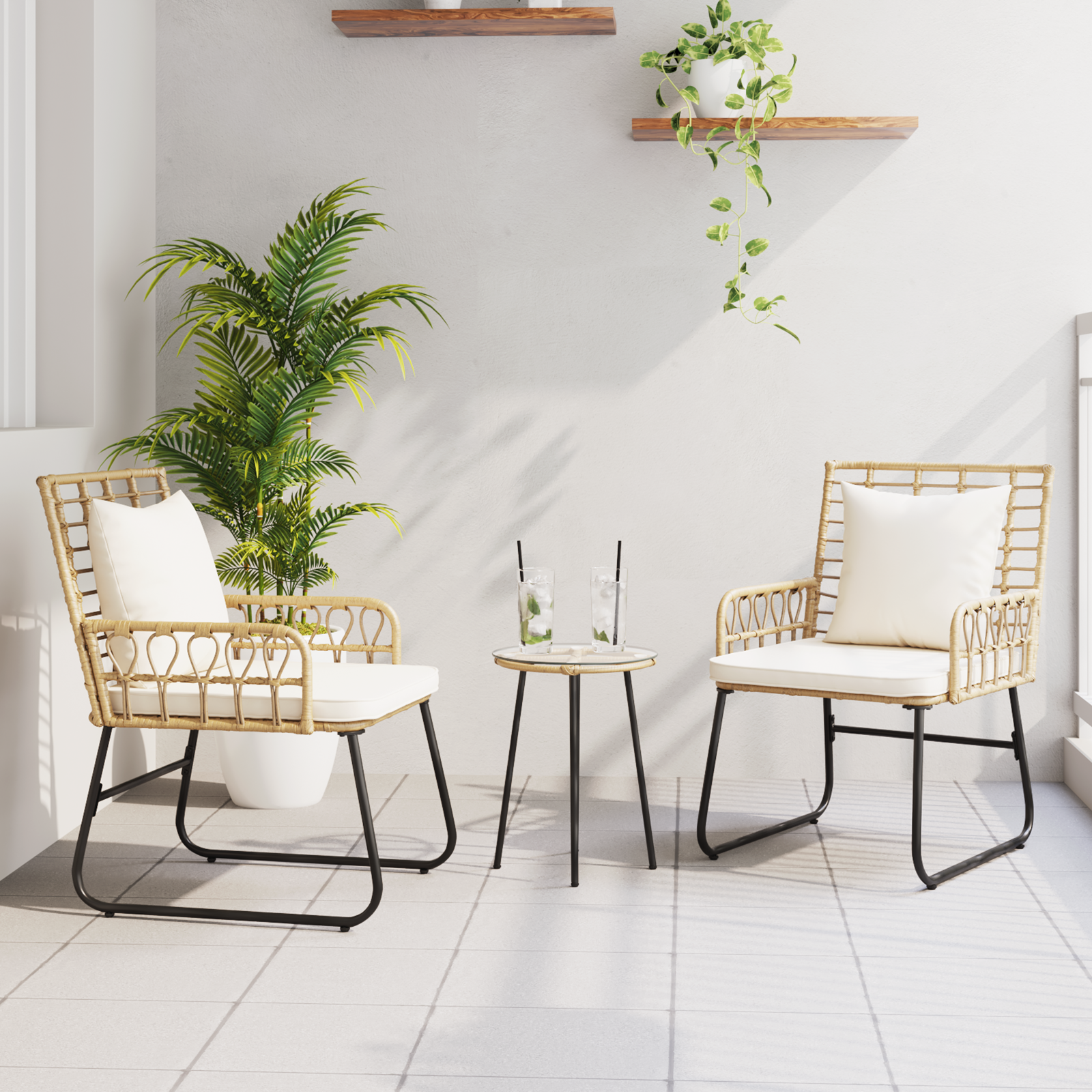 Hage Spisegruppe 3 pcs Brun og Krem Poly rattan, stål