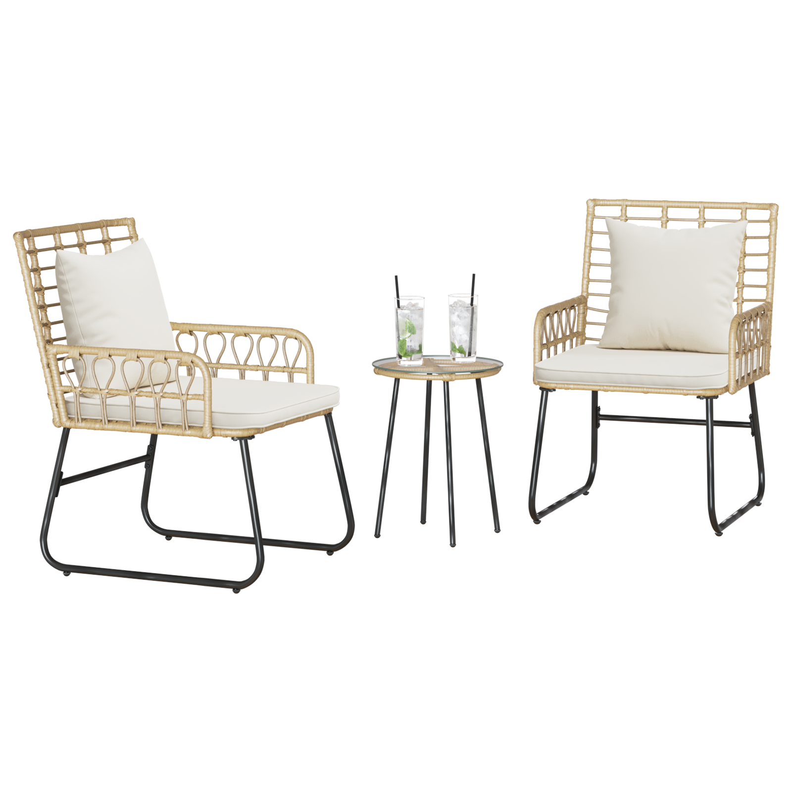 Hage Spisegruppe 3 pcs Brun og Krem Poly rattan, stål