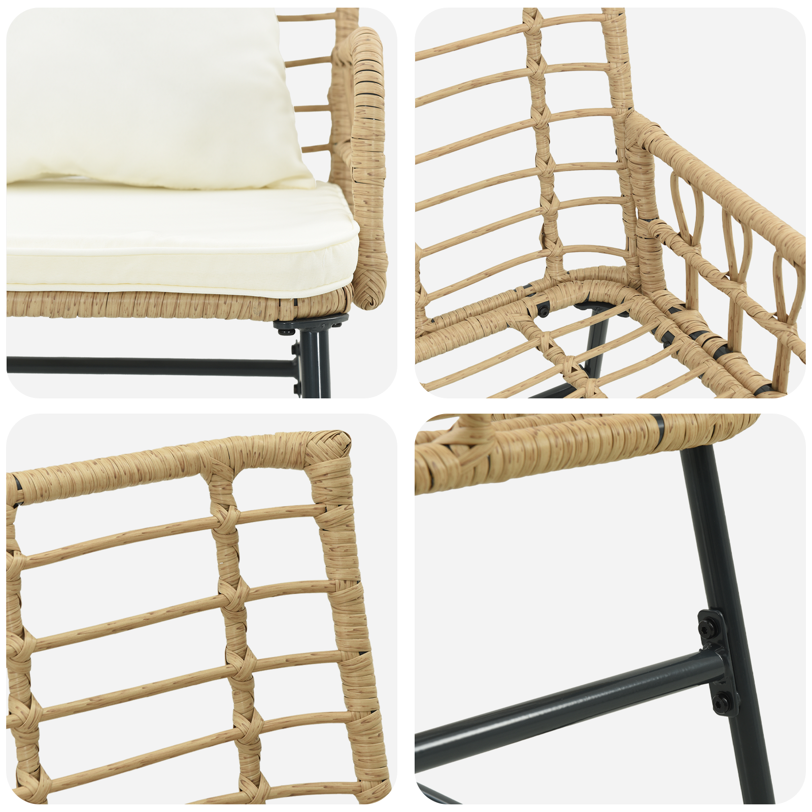 Hagebenk Brun og Krem Poly rattan, stål