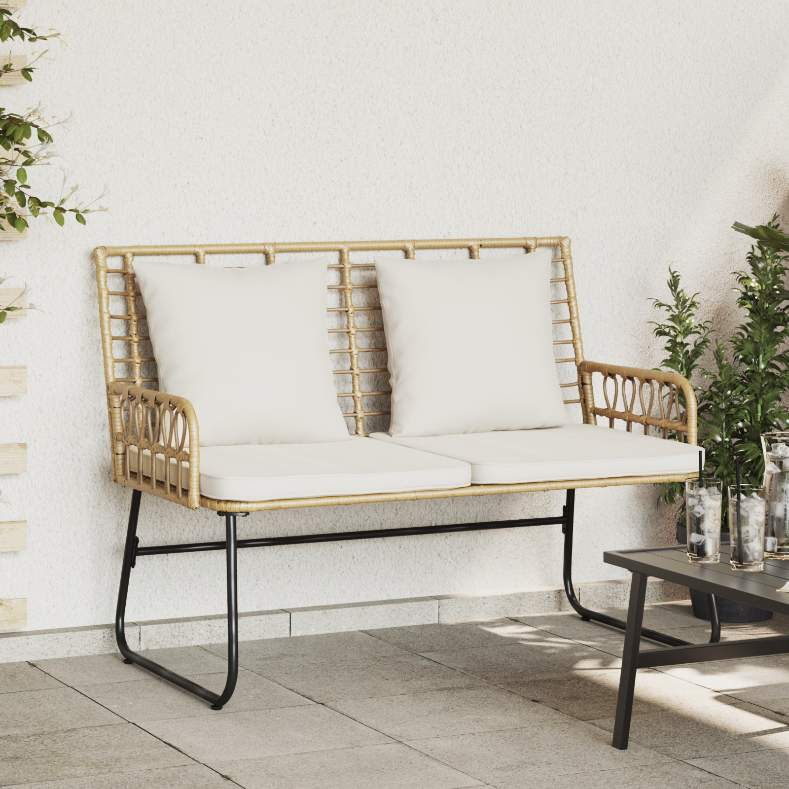 Hagebenk Brun og Krem Poly rattan, stål