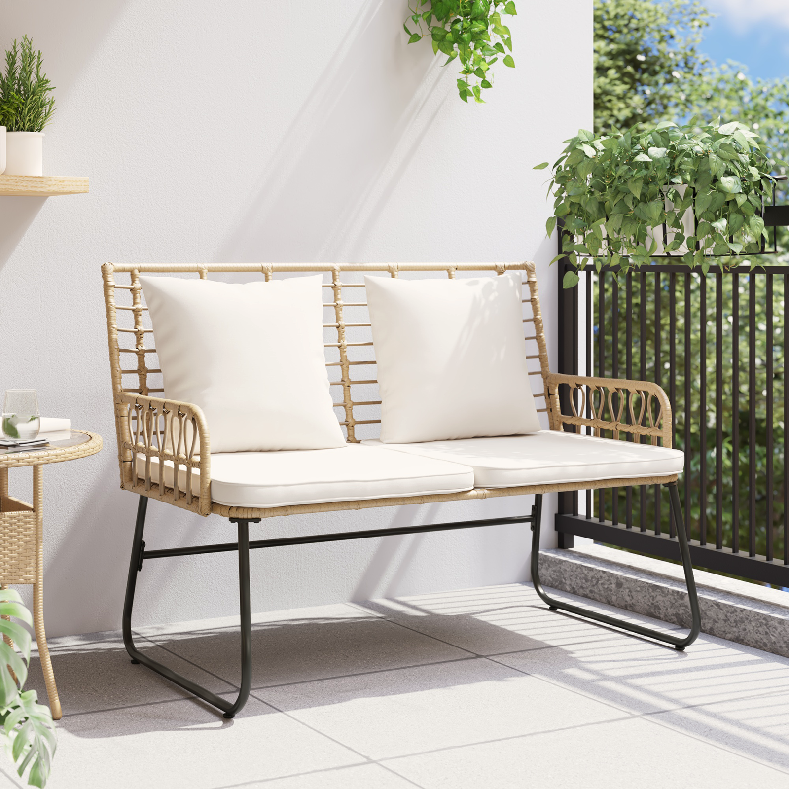 Hagebenk Brun og Krem Poly rattan, stål
