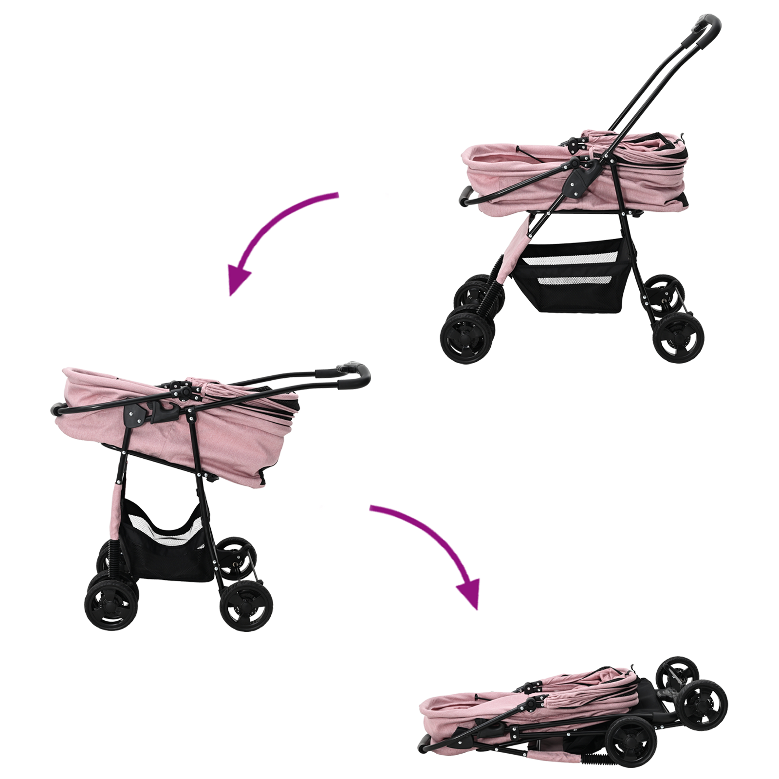 Sammenleggbar kjæledyrvogn Justerbar Rosa 81 x 47 x 99 cm