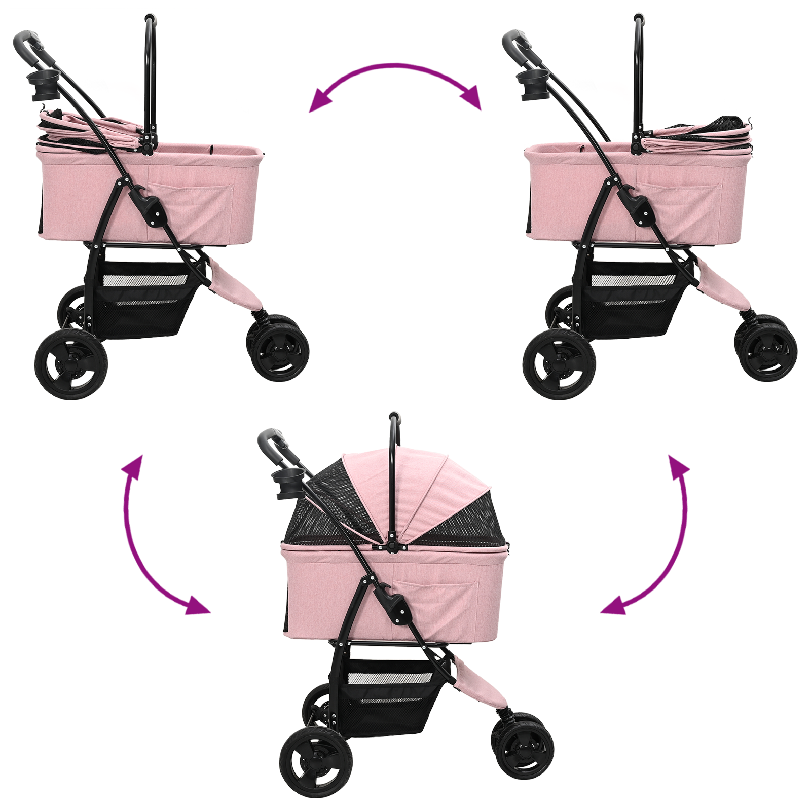 Sammenleggbar kjæledyrvogn Justerbar Rosa 78 x 54 x 101 cm