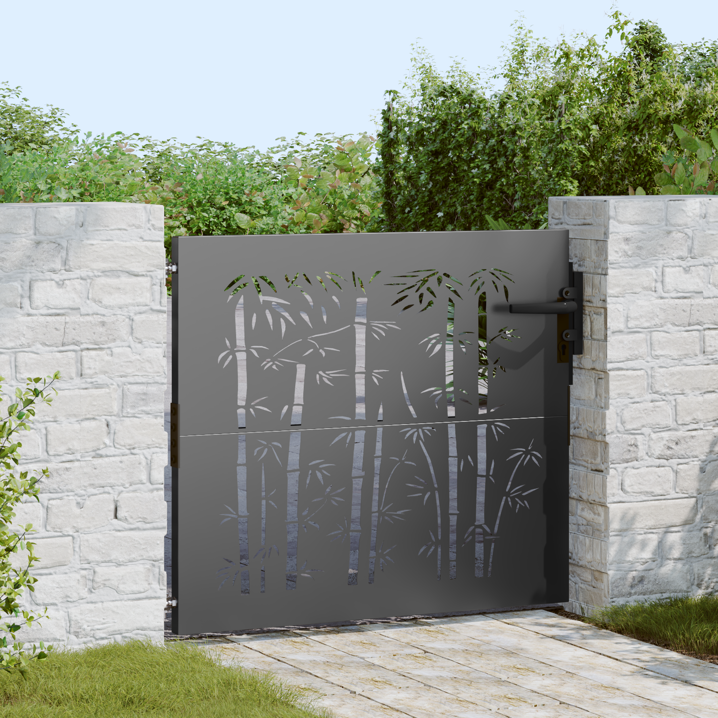 Hageport 85 x 100 cm Pulverlakkert stål Svart Låsbar