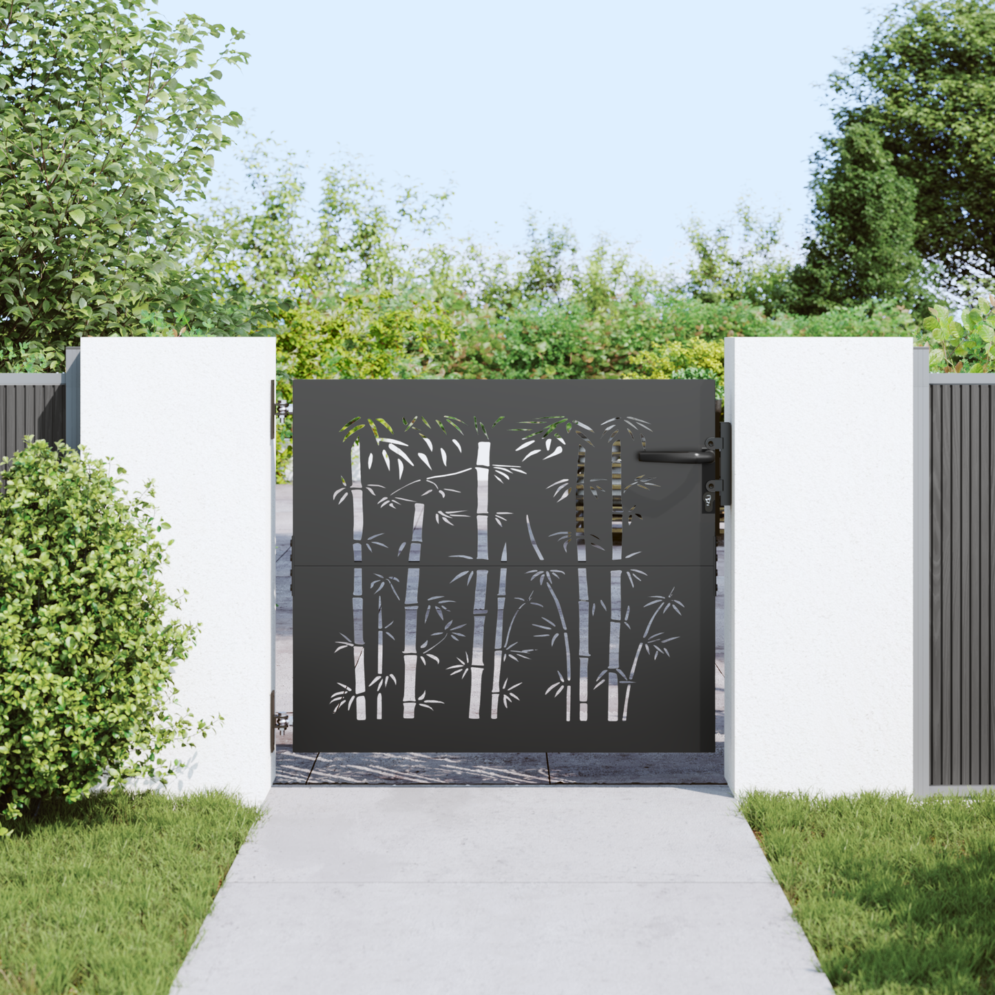 Hageport 85 x 100 cm Pulverlakkert stål Svart Låsbar