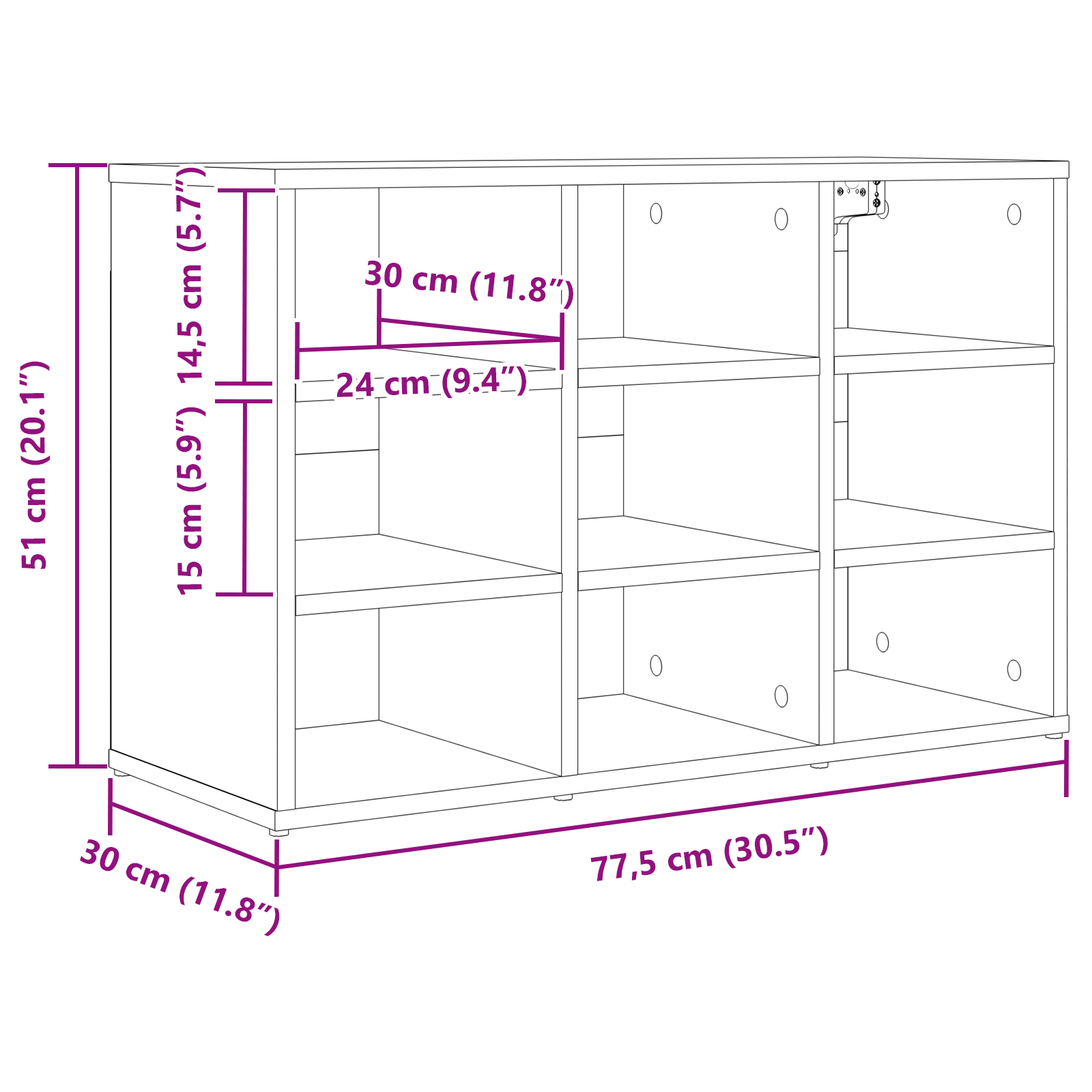 Skoskap med hylle Hvit 77.5 x 30 x 51 cm Konstruert tre