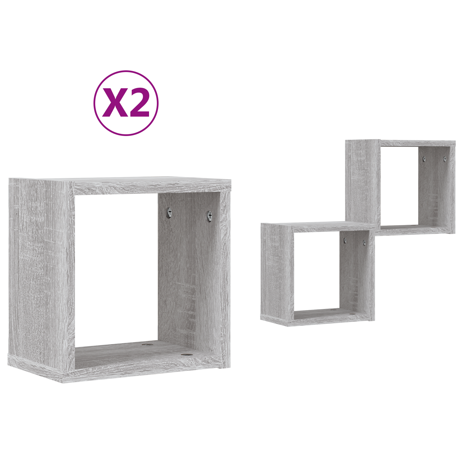 Vegghyller med lagring 2 pcs Grå 26 x 15 x 26 cm Konstruert tre