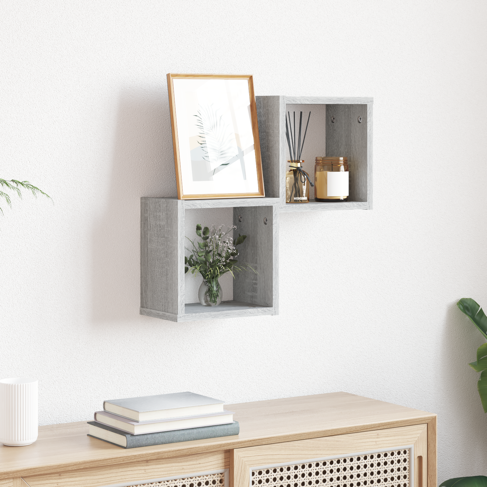 Vegghyller med lagring 2 pcs Grå 26 x 15 x 26 cm Konstruert tre