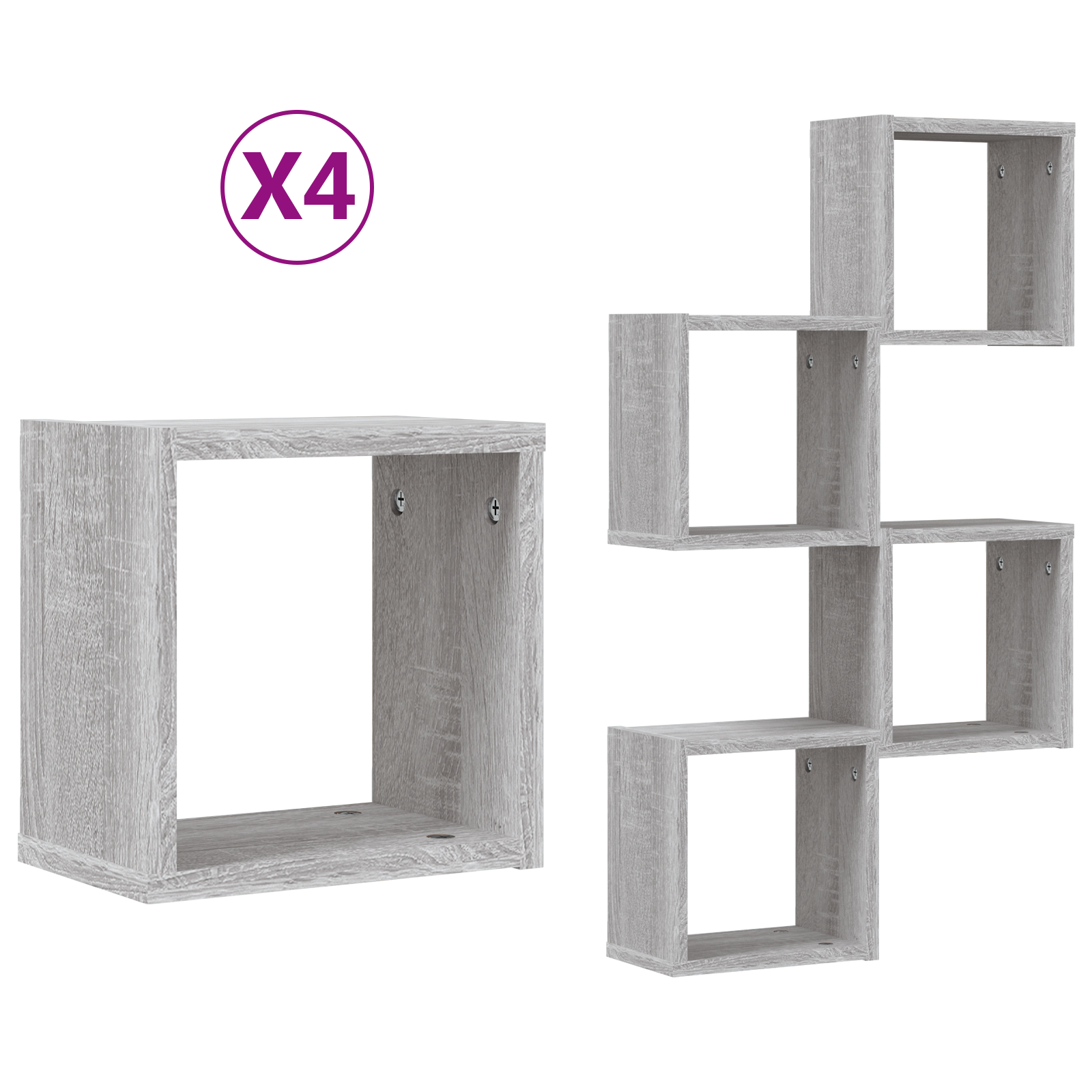 Vegghyller med lagring 4 pcs Grå 26 x 15 x 26 cm Konstruert tre