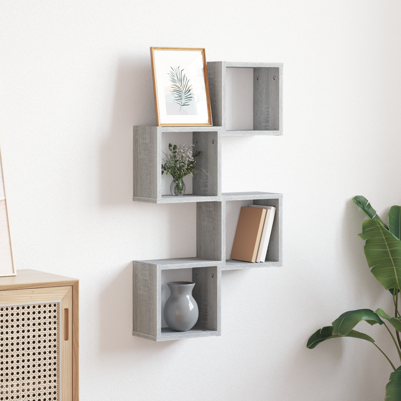 Vegghyller med lagring 4 pcs Grå 26 x 15 x 26 cm Konstruert tre