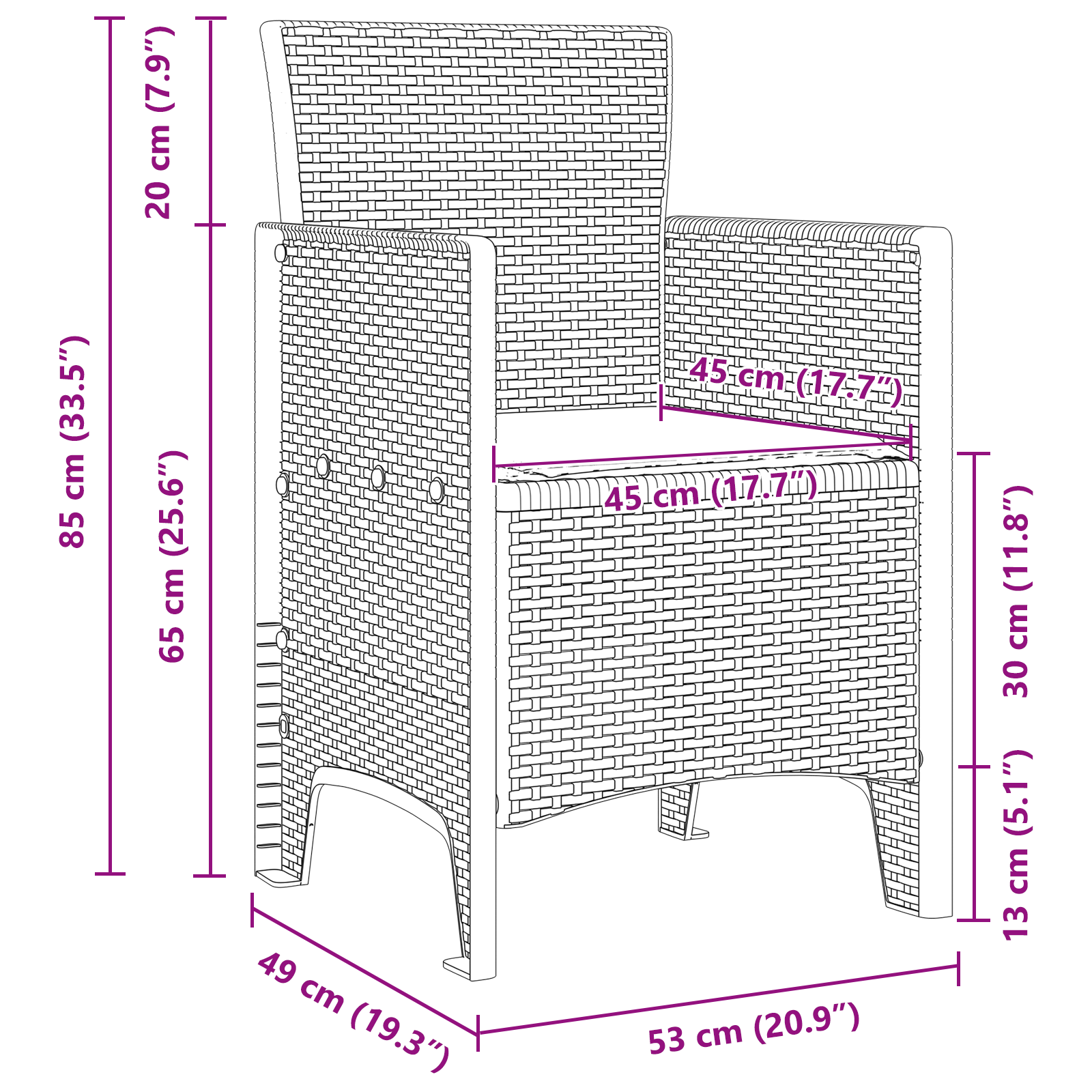 Hage Stol 4 pcs Hvit 53 x 49 x 85 cm PP