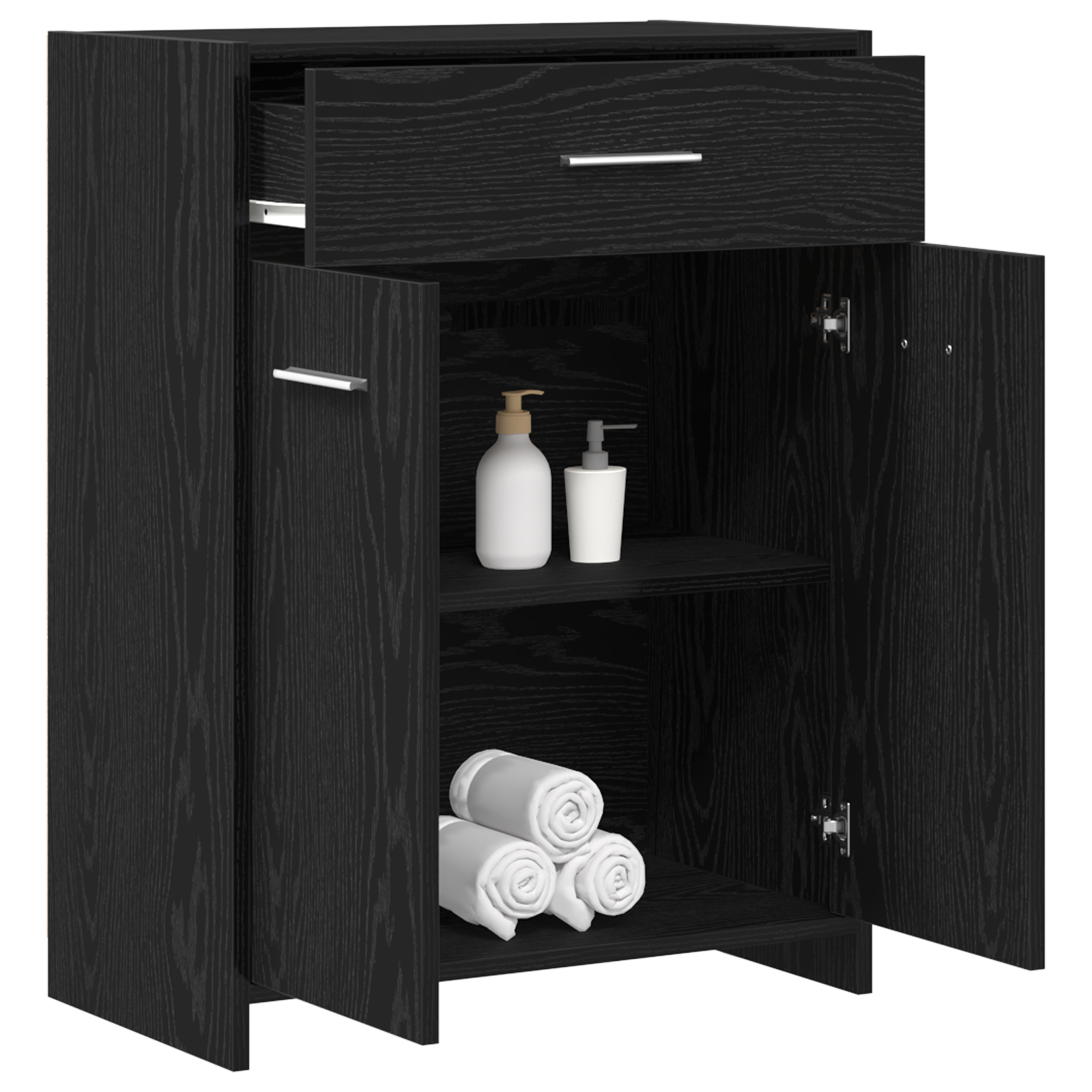 Baderomsskap med dør Svart Eik 60 x 33 x 80 cm Massivt eiketre