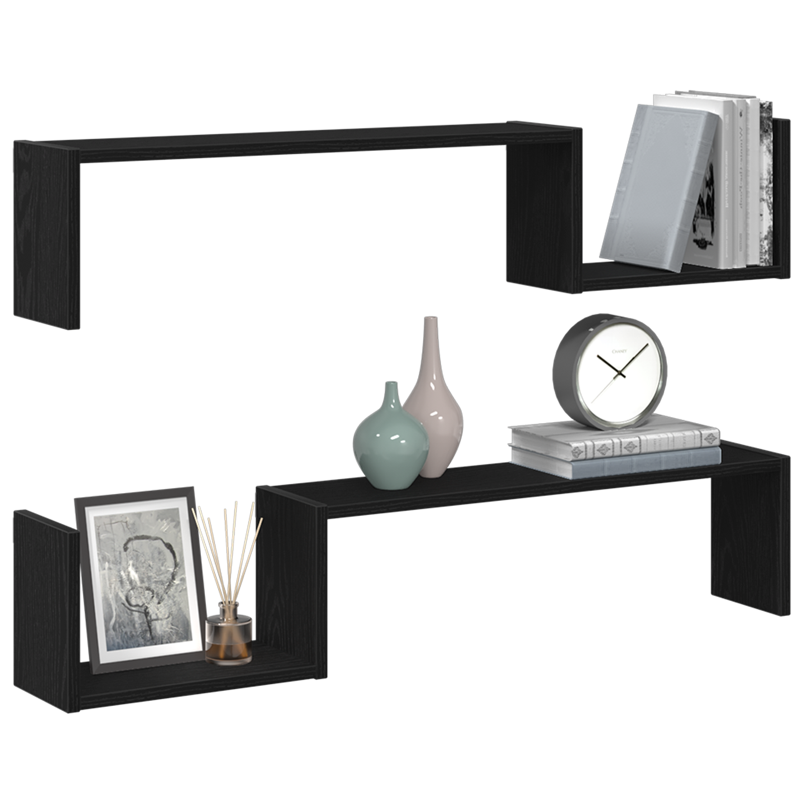 Vegghylle 2 pcs Svart eik 100 x 15 x 20 cm Konstruert tre