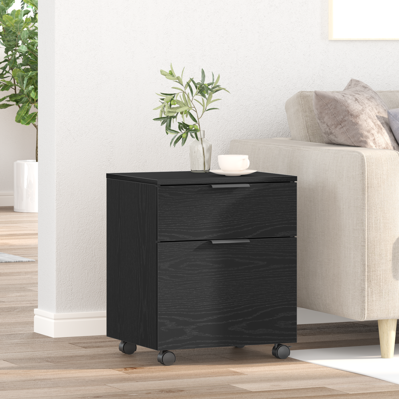 Arkivskap med skuff Svart eik 45 x 38 x 54 cm Konstruert tre