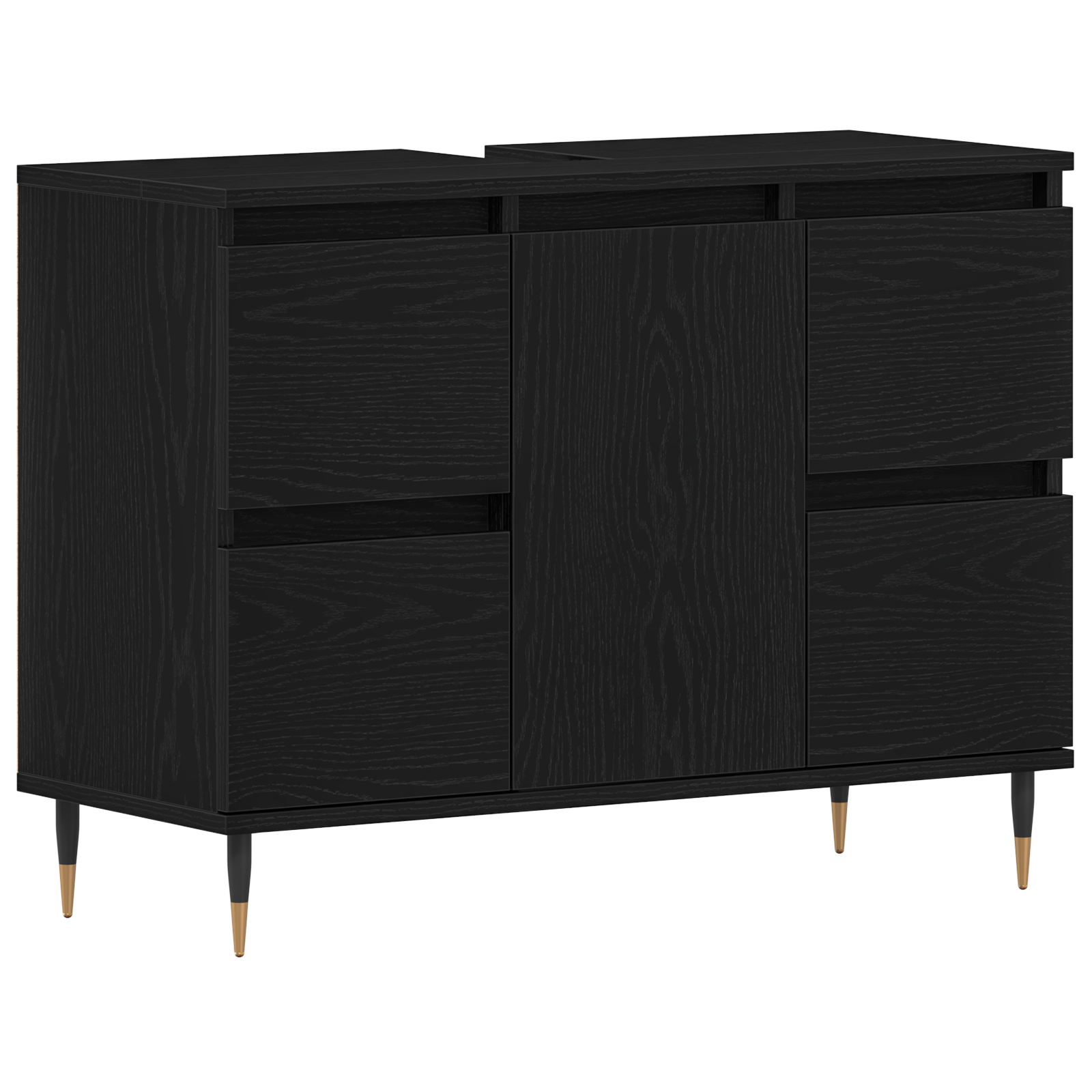 Vaskeskap med skuff Svart Eik 80 x 33 x 60 cm Konstruert tre