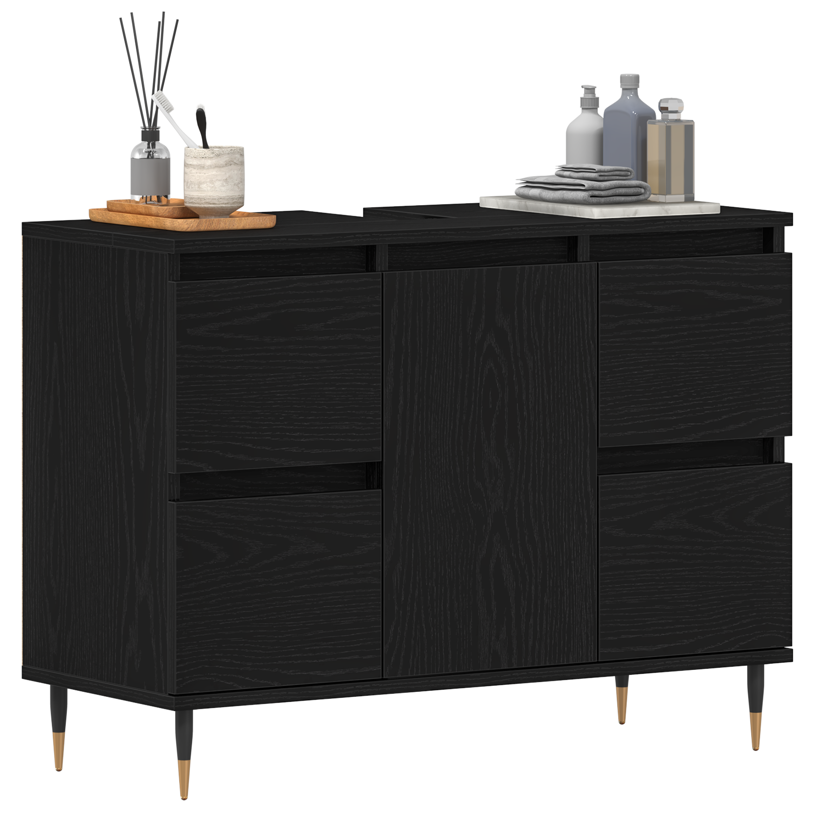 Vaskeskap med skuff Svart Eik 80 x 33 x 60 cm Konstruert tre