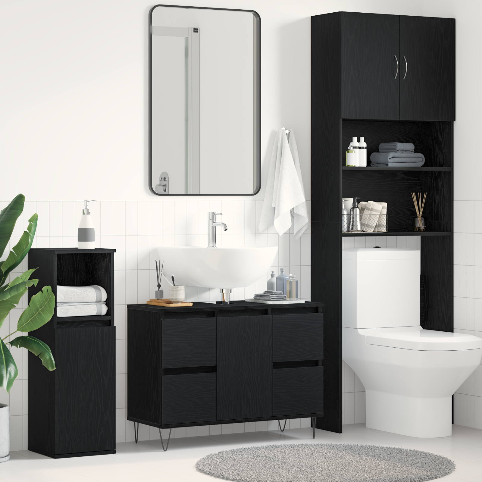 Vask cabinets med dør Svart Eik 80 x 33 x 60 cm Konstruert tre