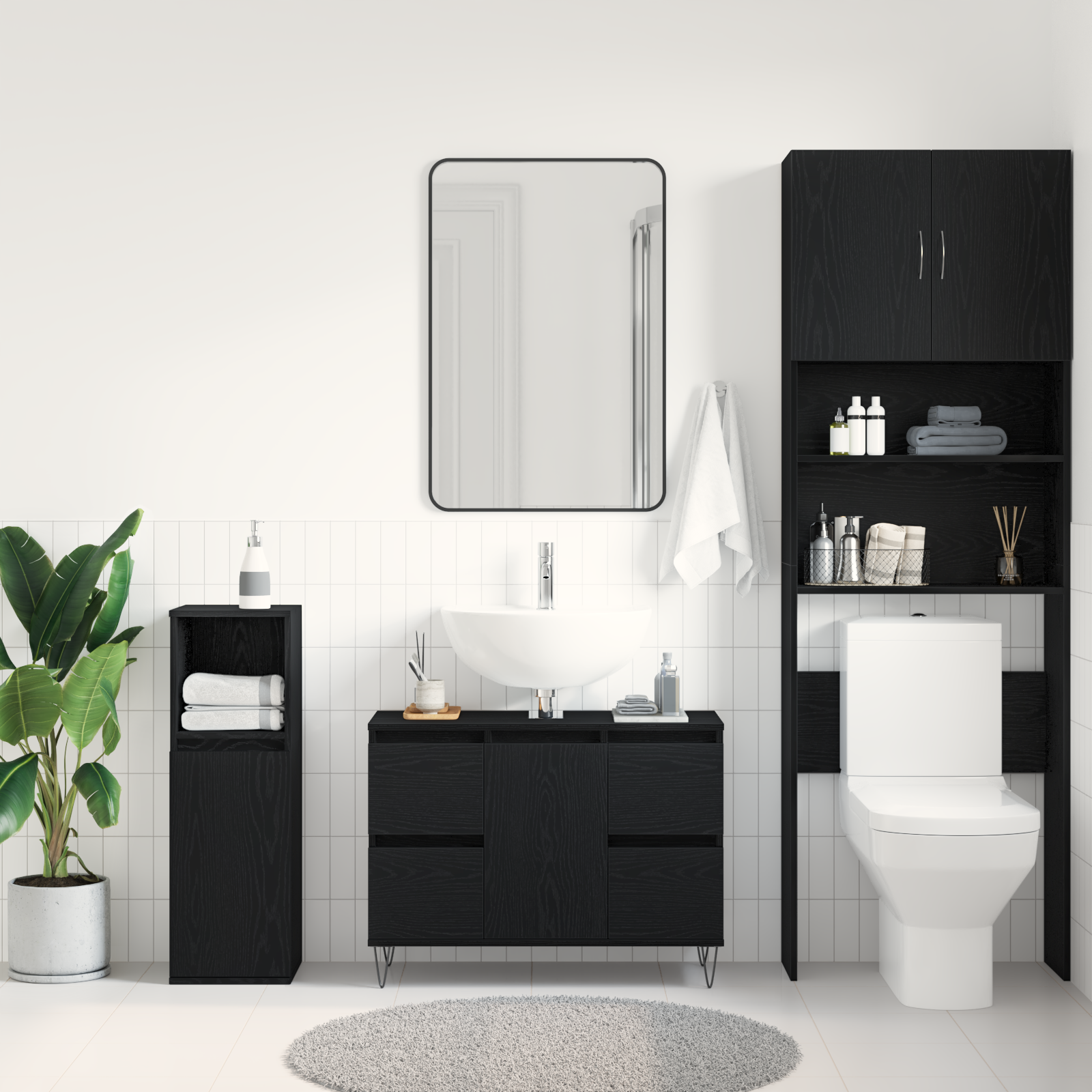 Vask cabinets med dør Svart Eik 80 x 33 x 60 cm Konstruert tre