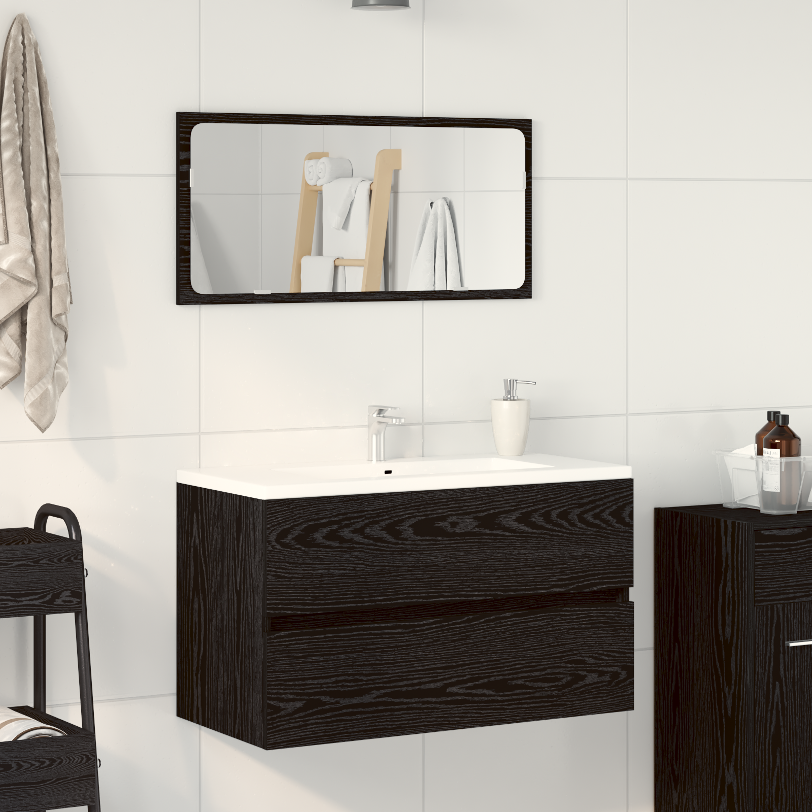Bademøbelsett 2 pcs Svart Eik 80 x 38.5 x 45 cm Konstruert tre