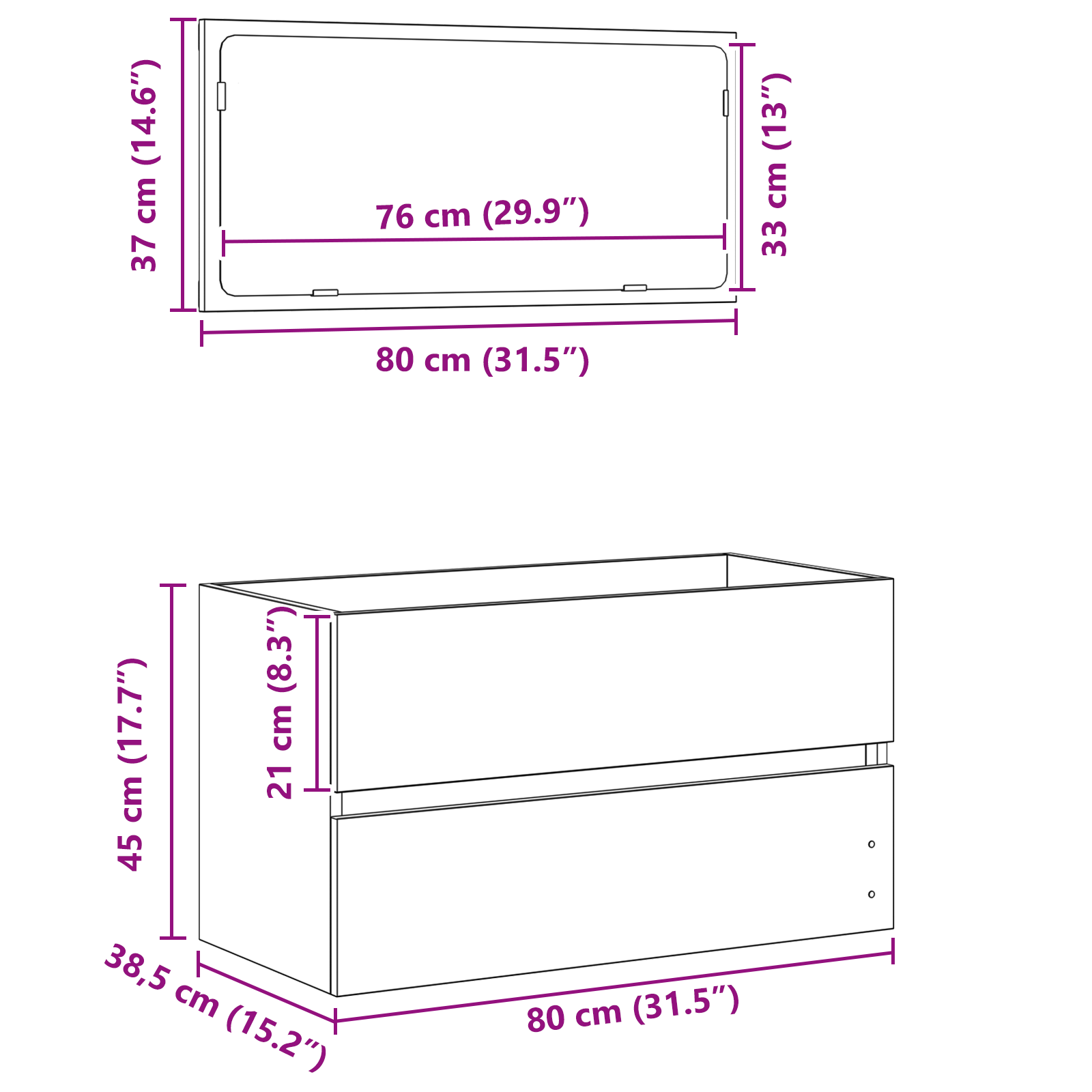 Bademøbelsett 2 pcs Svart Eik 80 x 38.5 x 45 cm Konstruert tre