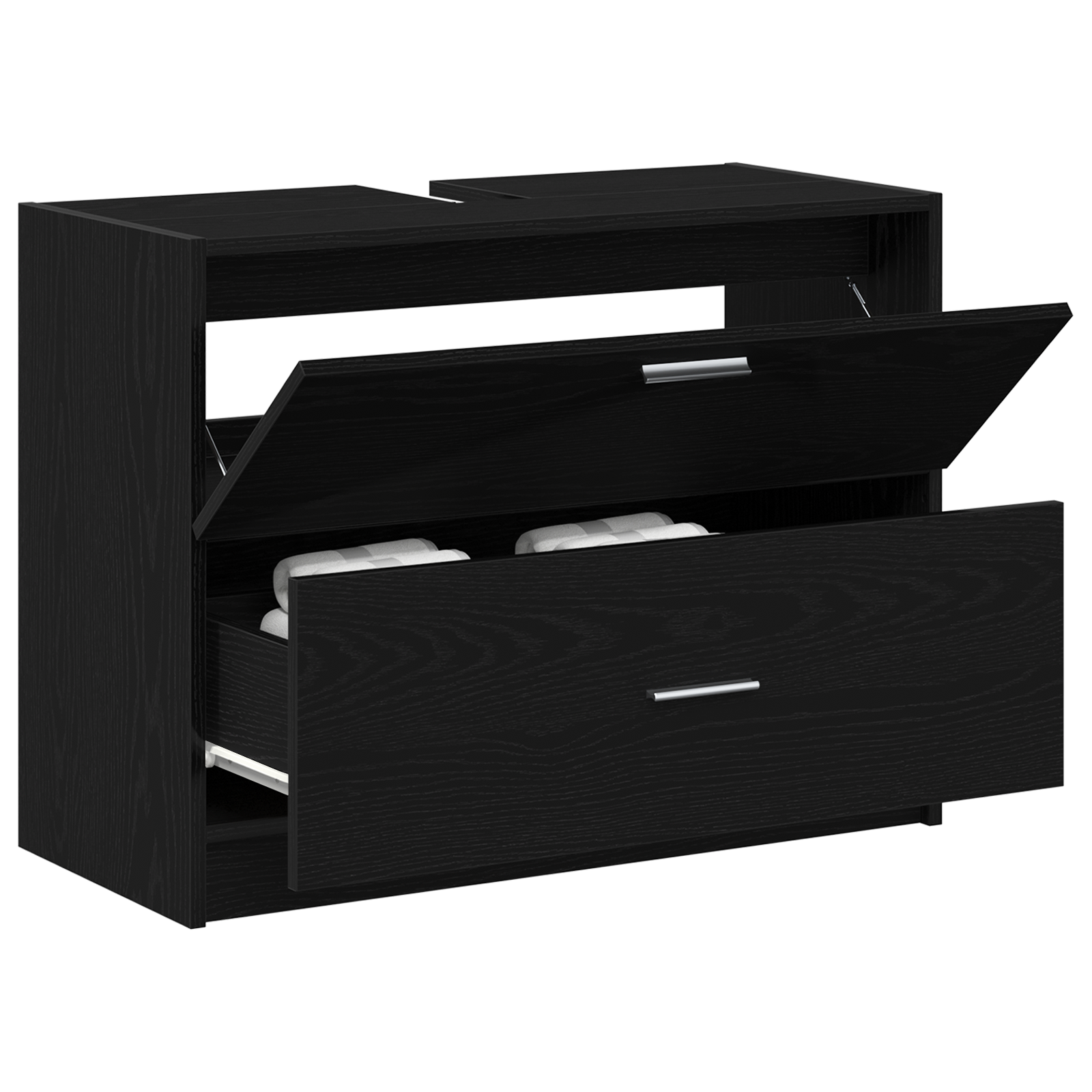 Vaskeskap med skuff Svart Eik 78 x 37 x 59 cm Konstruert tre