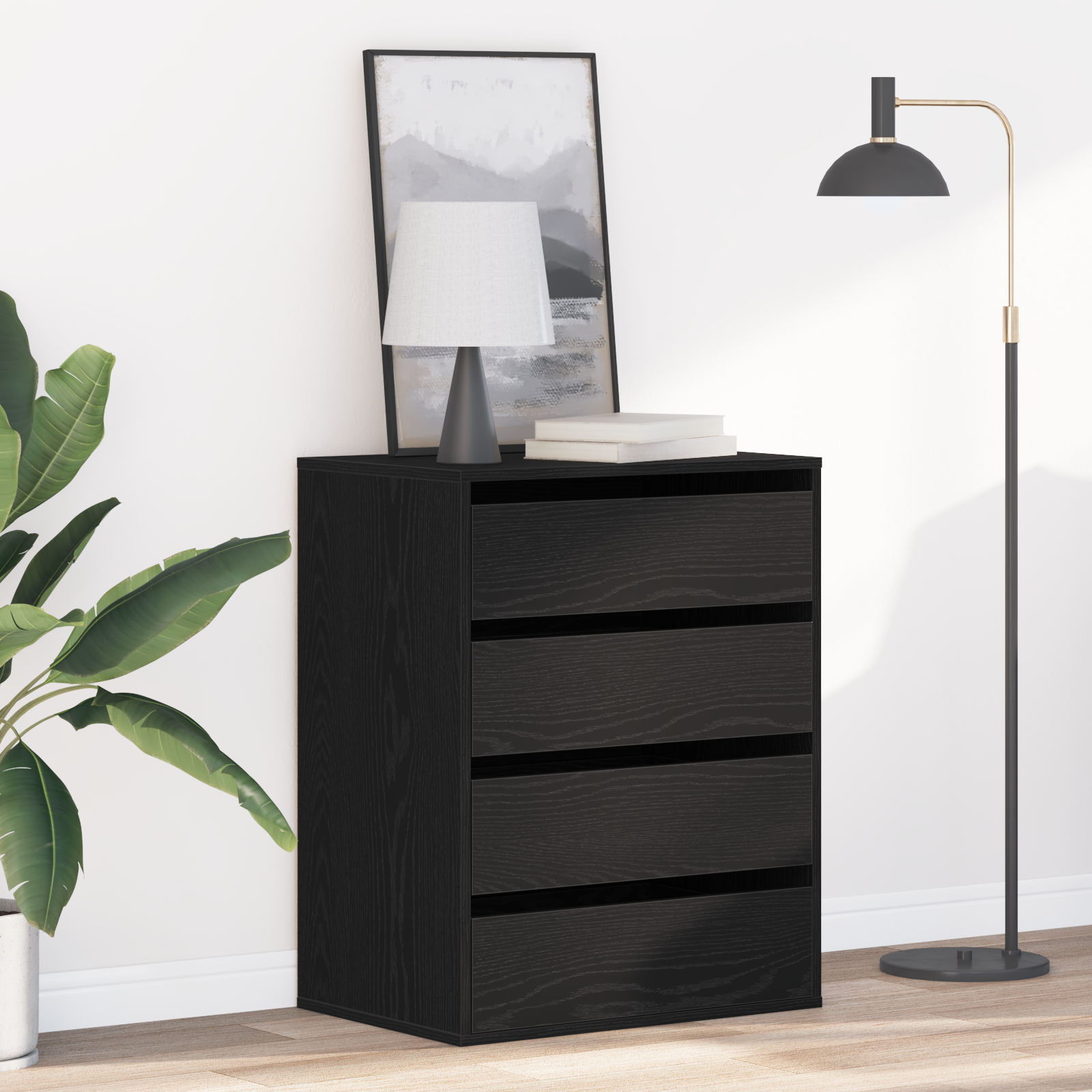 Kommode med skuff Svart eik 60 x 41 x 76 cm Konstruert tre